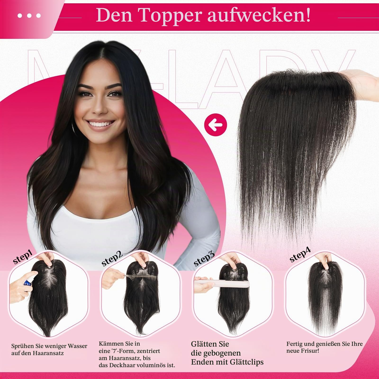 MY-LADY Clip in Pony Haarteile Echthaar 360°Abdeckung Haar Toppers für Frauen Dünnes Haar 21g 11inch #4p27 Mittelbraun/Dunkelblond Hair Topper