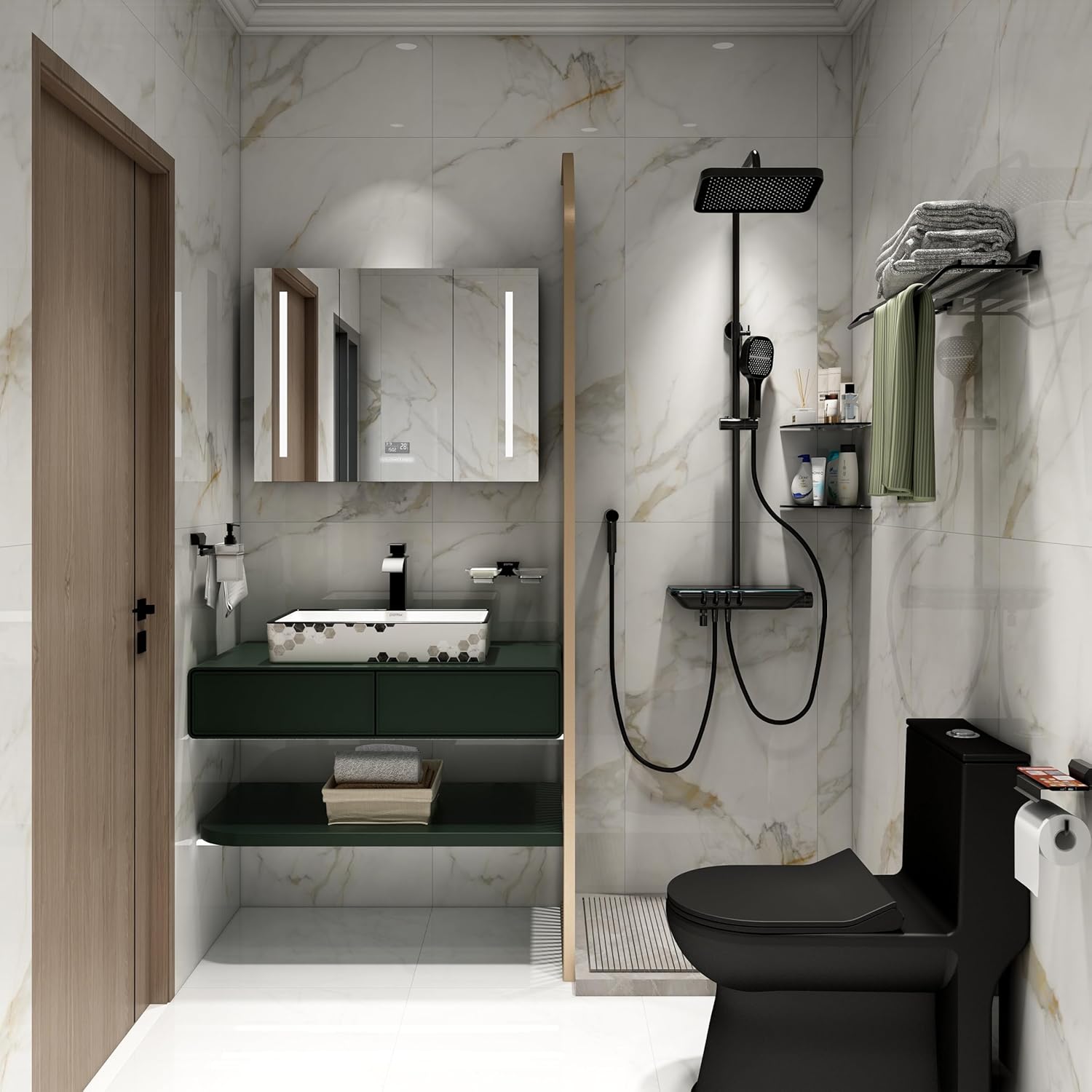 Plantex Bathroom Suite Shower Panel/LED Piece Commode for