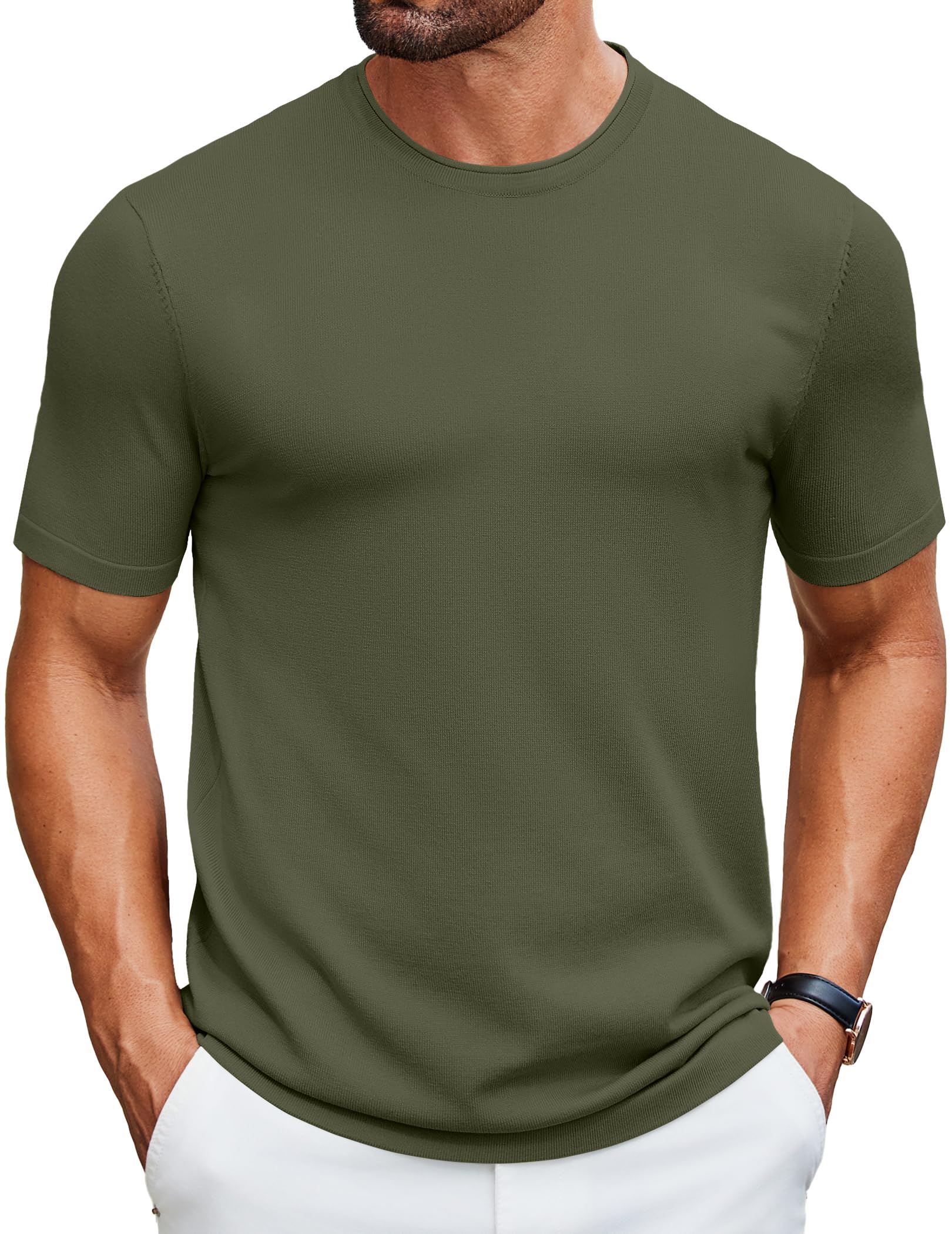 COOFANDY Mens Knit T-Shirts Casual Crewneck Short Sleeve Shirts Summer Tops Basic Pullover Tees