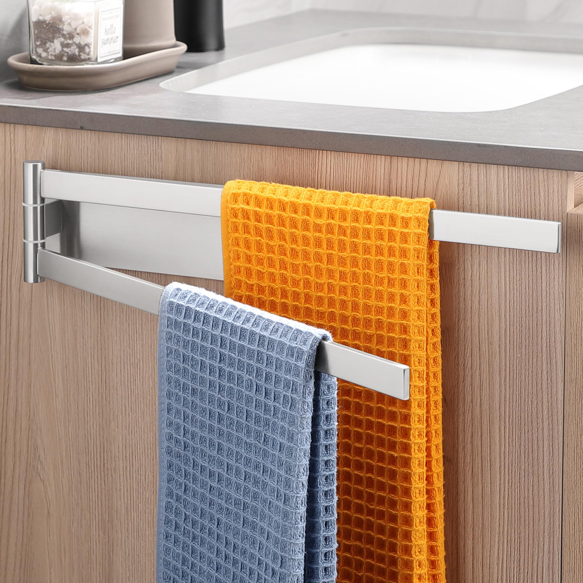 Dvocel Handtuchhalter Selbstklebend ohne Bohren 2-Armig Edelstahl 304 Schwenkbar 180° Wandmontage Badetuchhalter für Bad & Küche Silber