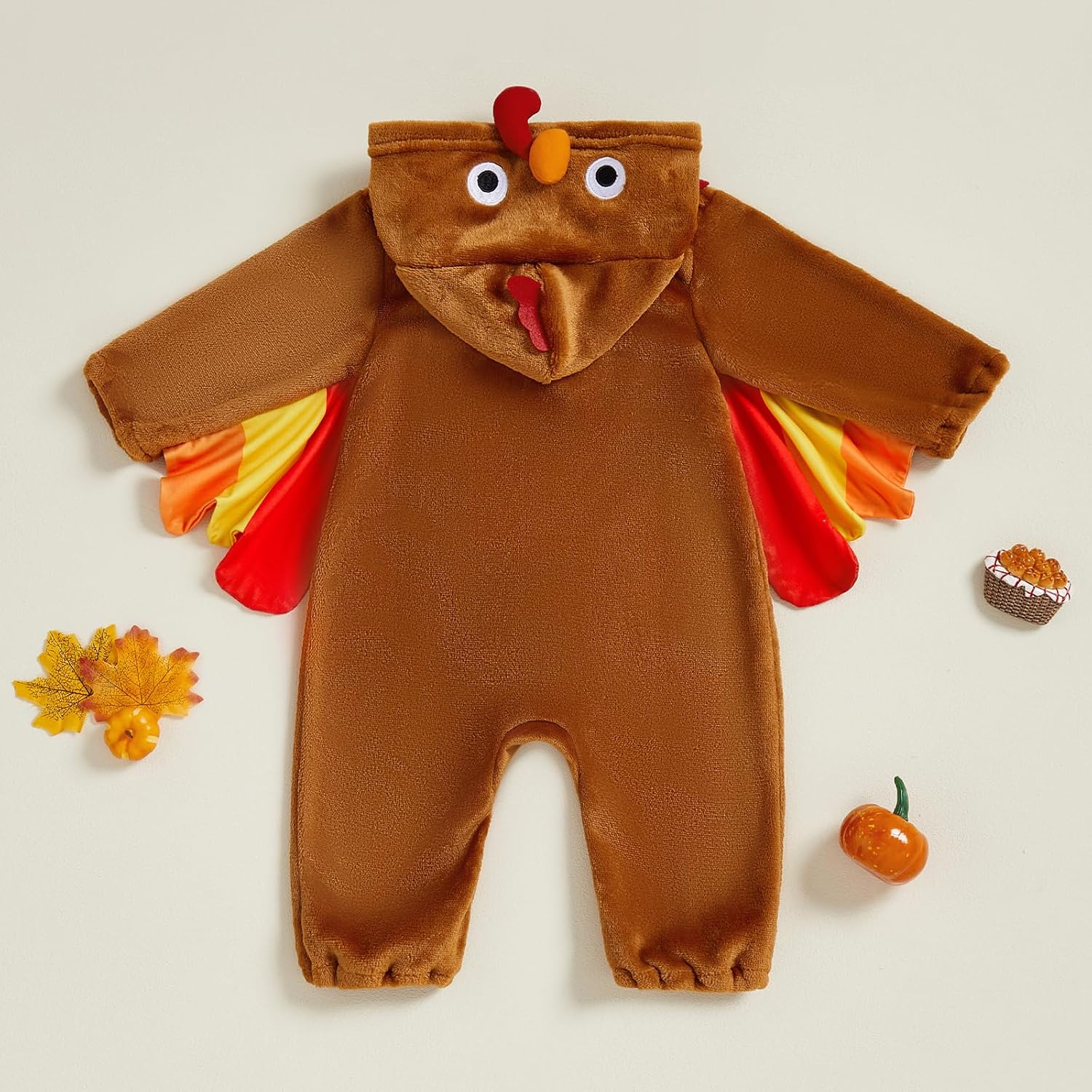 Toddler Baby Turkey Costume Infant Girl Boy Thanksgiving Clothes Long Sleeve Animal Plush Hooded Fleece Jumpsuit