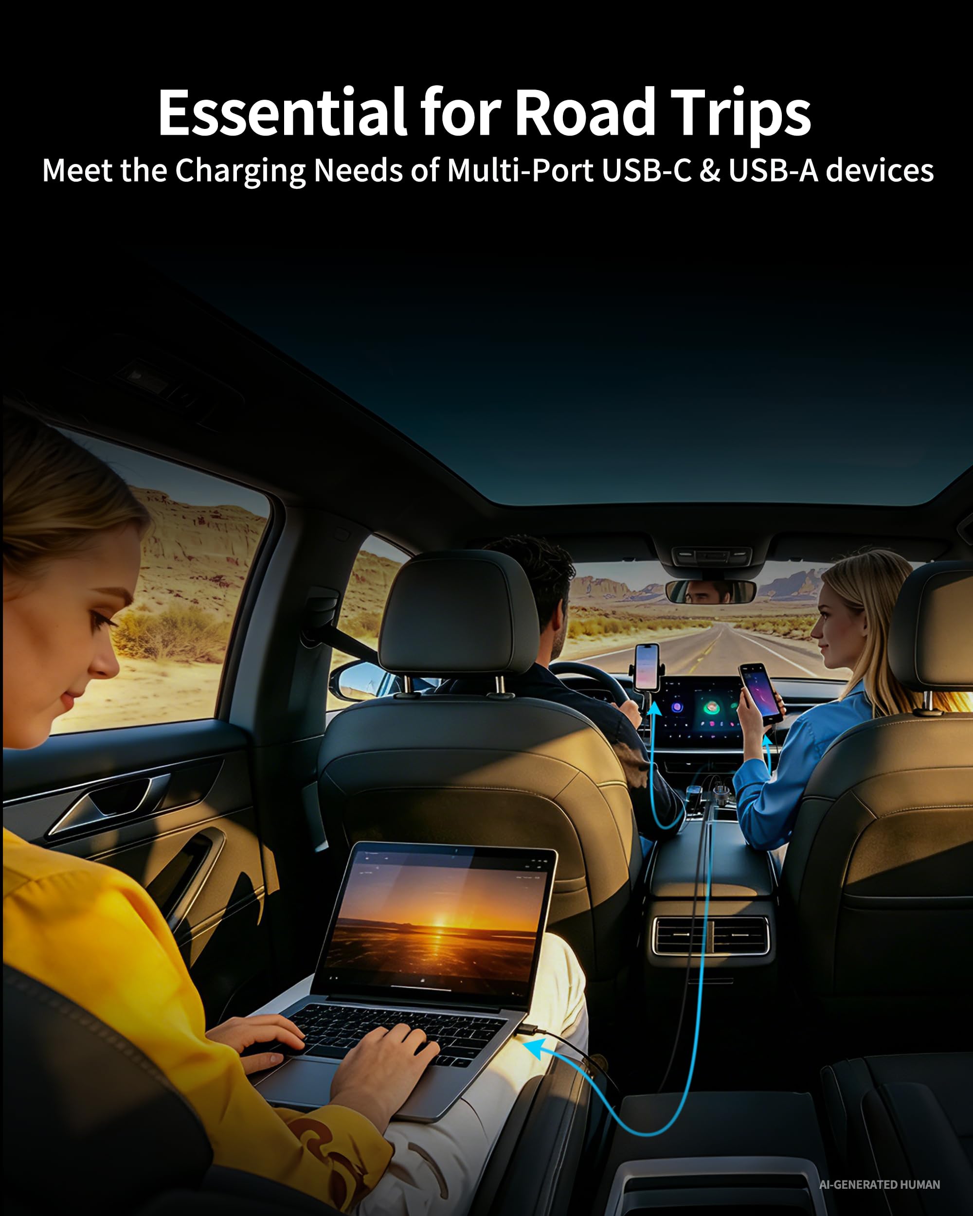Caricabatteria da auto USB C a 3 porte 130 W tipo C ricarica ultra veloce caricabatteria da auto accessori con display di tensione accendisigari per iPhone 17/16/15/14/13/12, iPad, Galaxy S25/S24/S23