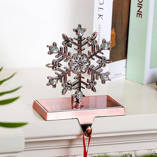 Miniatura 3 de Amooca Soportes para calcetines de Navidad antideslizantes, ganchos de metal para chimenea, para decoración de fiestas de Navidad (bronce copo de