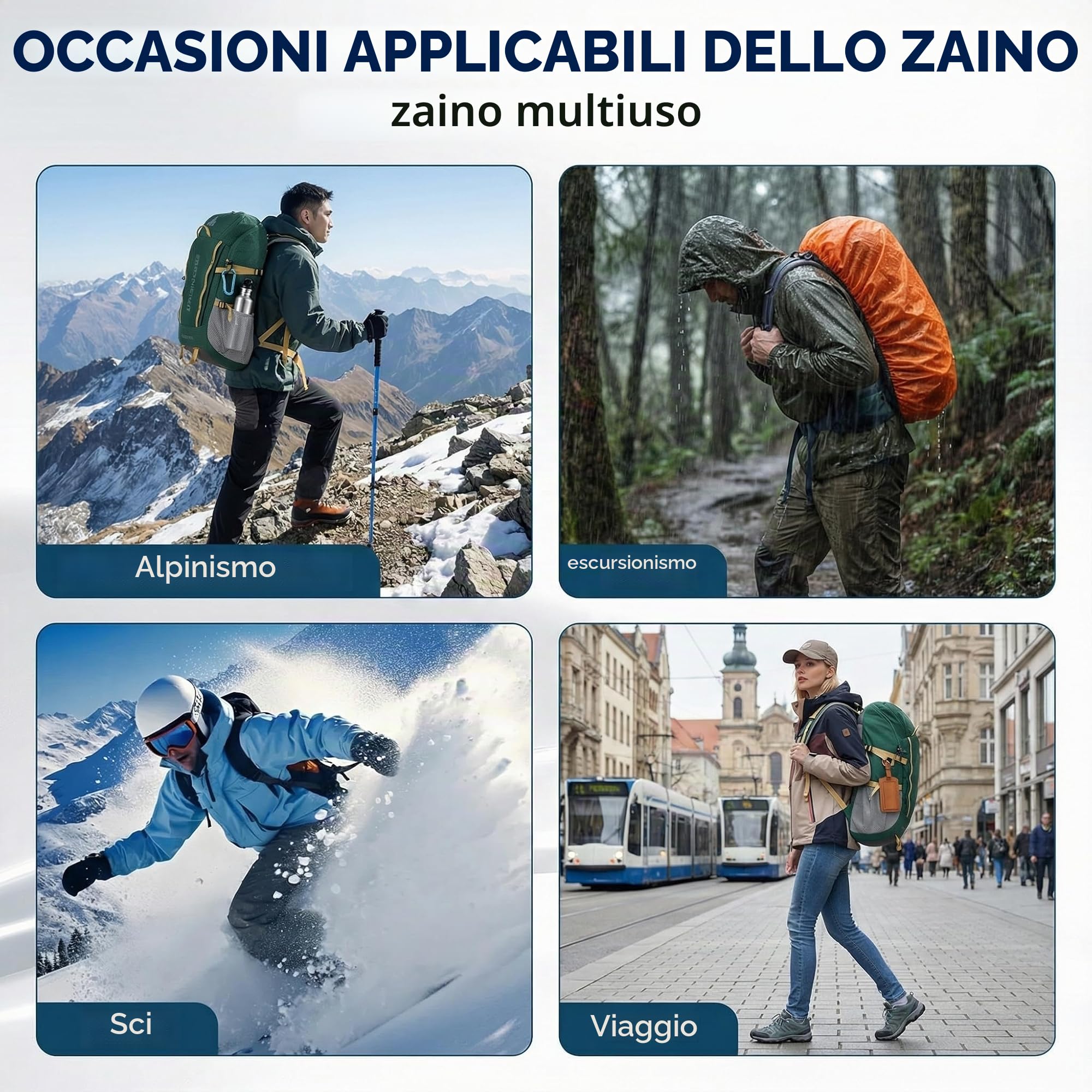 Bseash Zaino da campeggio impermeabile da 45 litri con copertura antipioggia, zaino da viaggio per sport all'aria aperta per arrampicata, sci, ciclismo