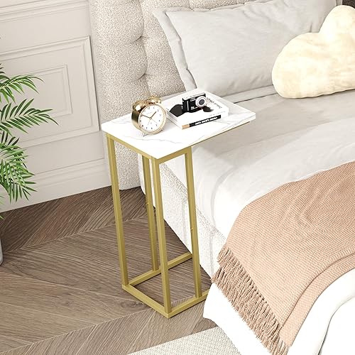 Miniatura 4 de Function Home Mesa auxiliar en forma de C, mesas auxiliares pequeñas para sofá cama, mesas de sofá que se deslizan debajo, mesa de aperitivos para