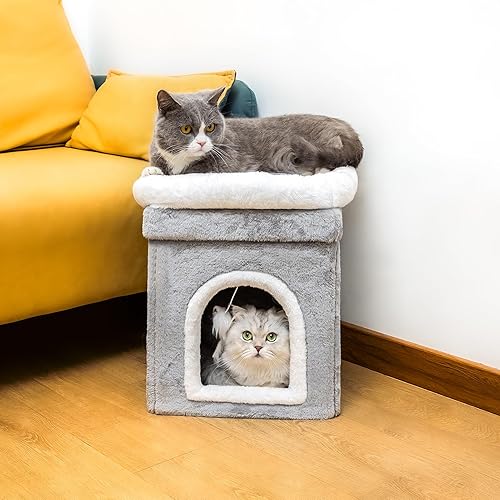 Miniatura 8 de Cama para gatos de interior, cama grande cubierta para gatos, otomana grande cubierta para gatos, para mascotas, dormir, jugar, escalar y