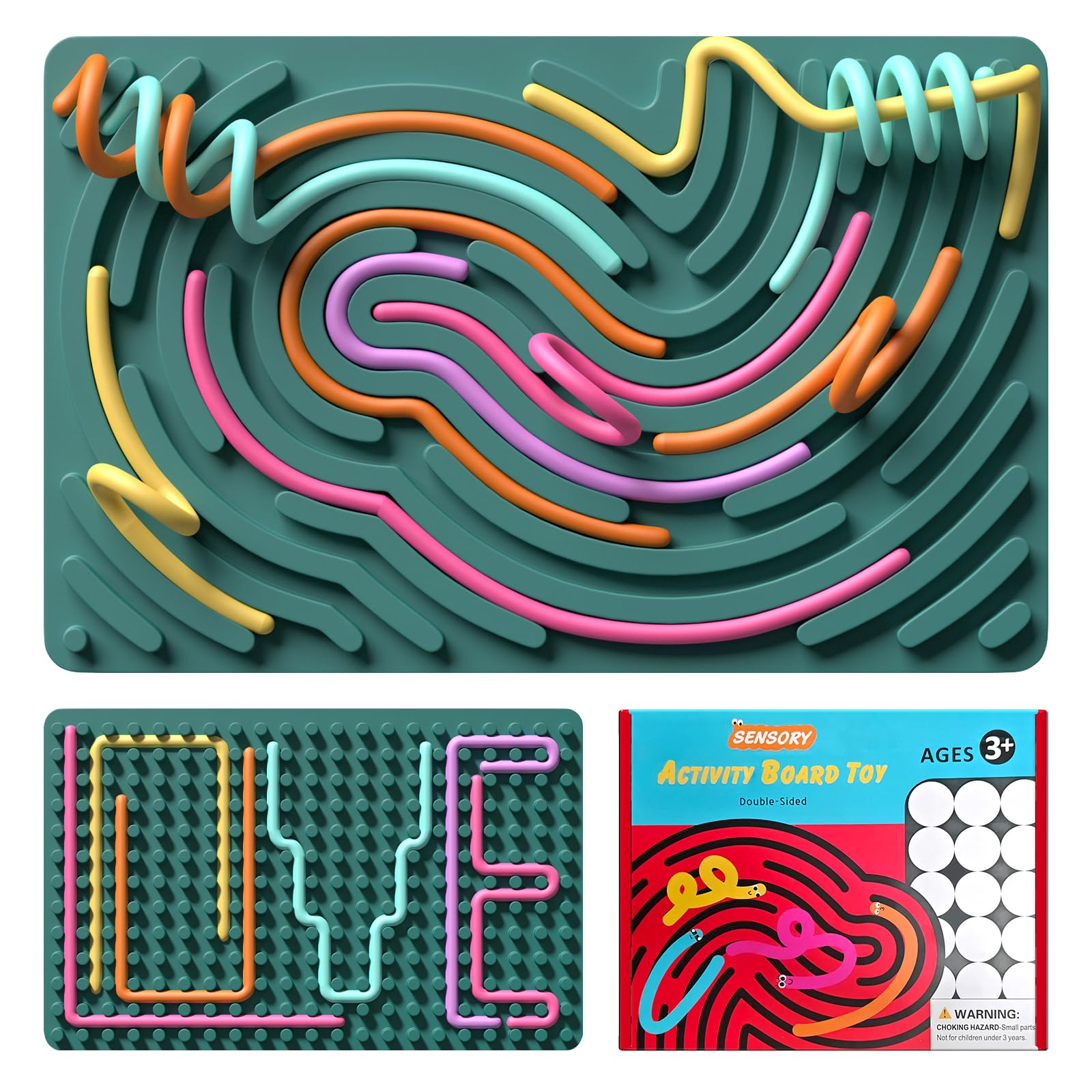 Sensory Fidget Toys for Kids,Silicone Sensory Activity Board for Stress,Anxiety,ADHD & Autism,Soft Worry Toys for Calm Down Corner Supplies,Play Therapy,Portable Travel Bag & 15 Strings (Green)