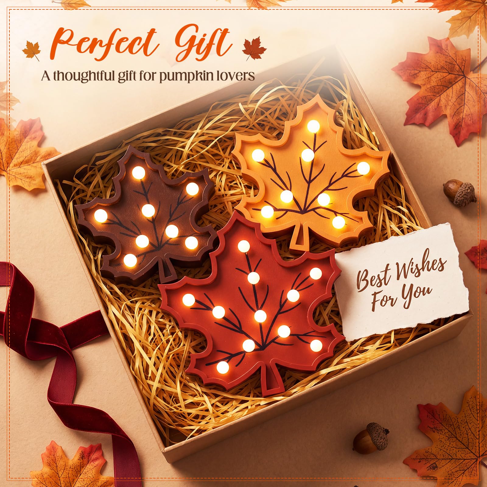 Novabright 3 pz autunno Decor legno foglia d'acero decorazione segno del