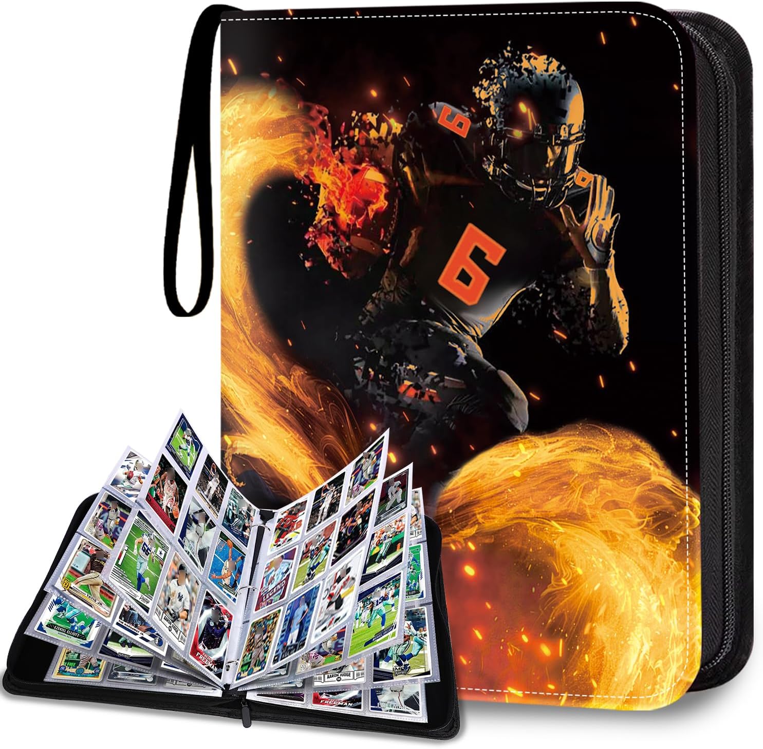 Football Card Binder, 900 Pockets Trading Card Binder 9 Pocket with Zipper with 50 Removable Binder Sleeves, Card Collection Binder Fit for Sports & Trading Cards