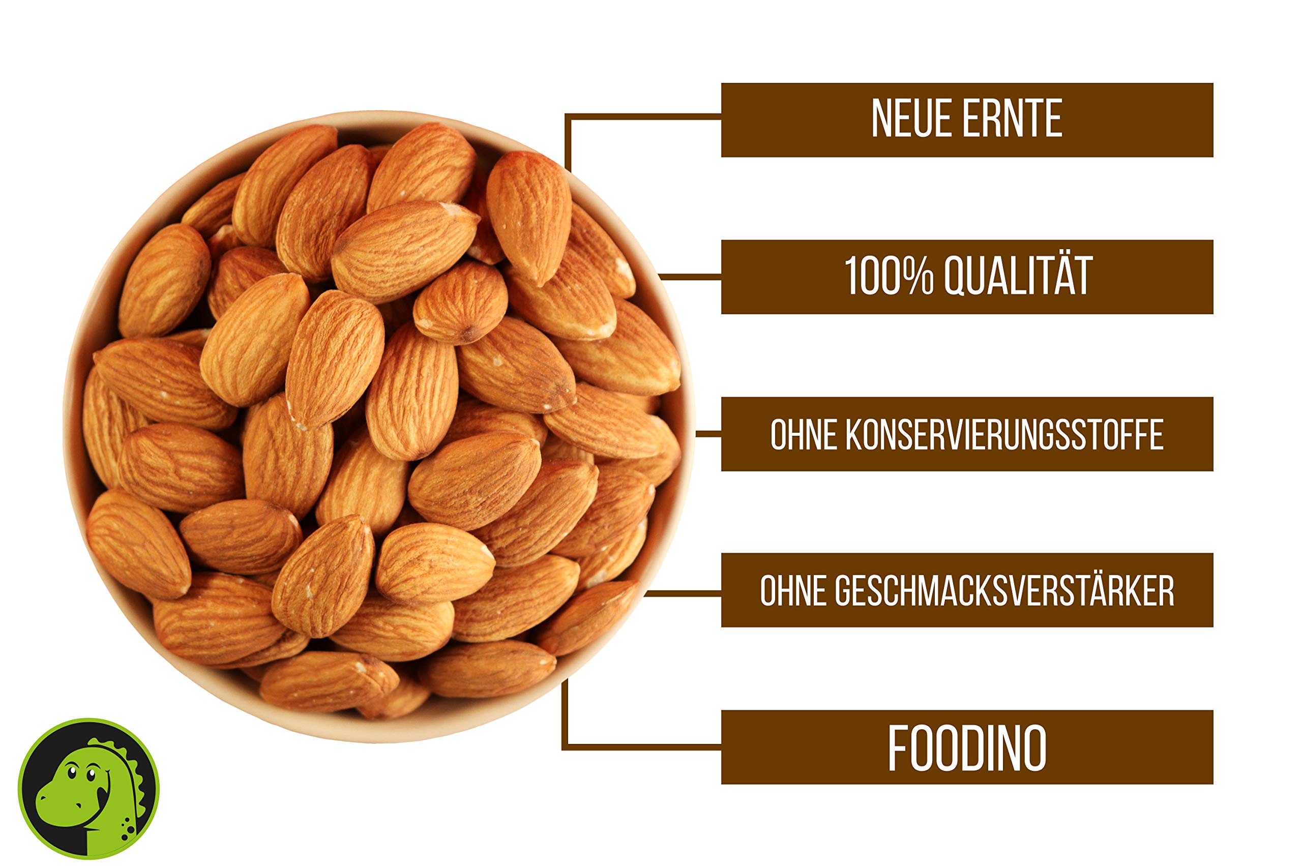 Mandeln mit Haut ganz Mandelkerne ohne Schale Mandel naturbelassen ungesalzen süß ungeschwefelt 100% Natural 500g - 5kg Mandel Kerne aus Australien wiederverschließbar Premium Qualität FOODINO (1kg)