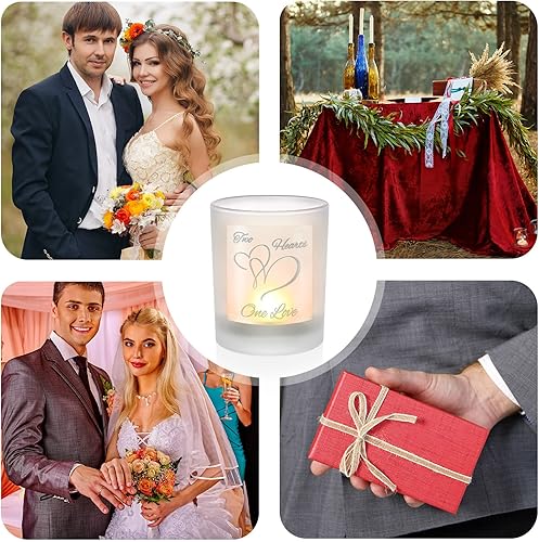Miniatura 6 de Mtlee Paquete de 18 portavelas votivas de boda con velas para invitados a granel, 18 piezas de dos corazones, 60 velas votivas de amor y regalos de