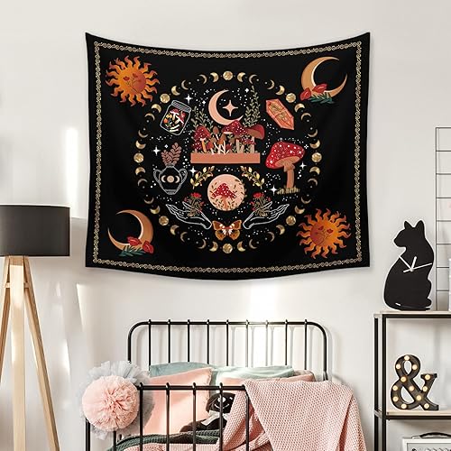 Miniatura 4 de Ftuency Tapiz de mariposa de plantas naturales, tapices de fase lunar, decoración estética de flores, para colgar en la pared del dormitorio, hogar,