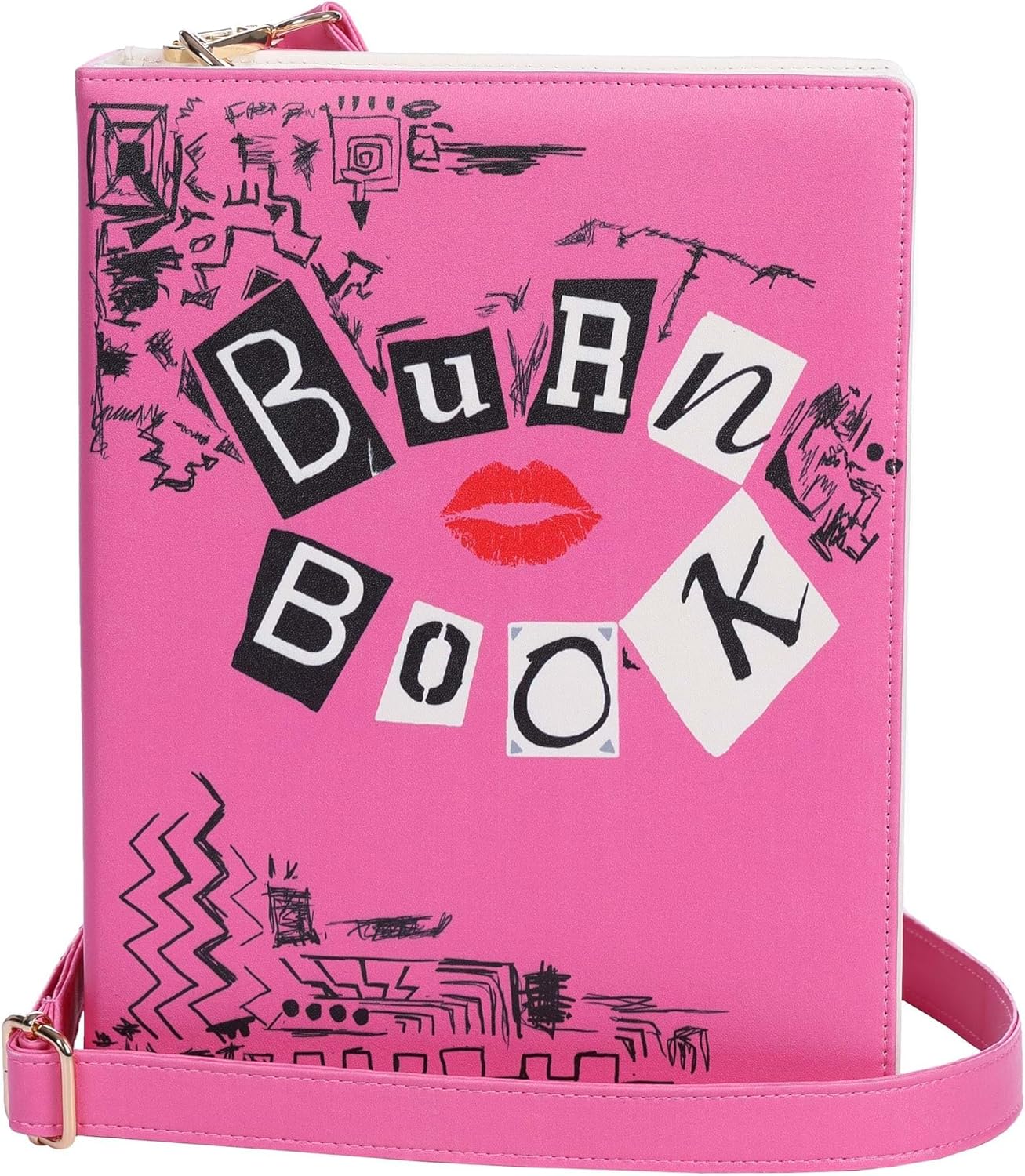 Mean Girls Burn Book Costume Companion Purse - 100% Polyester, Faux Leather, Magnetic Closure, Adjustable Strap