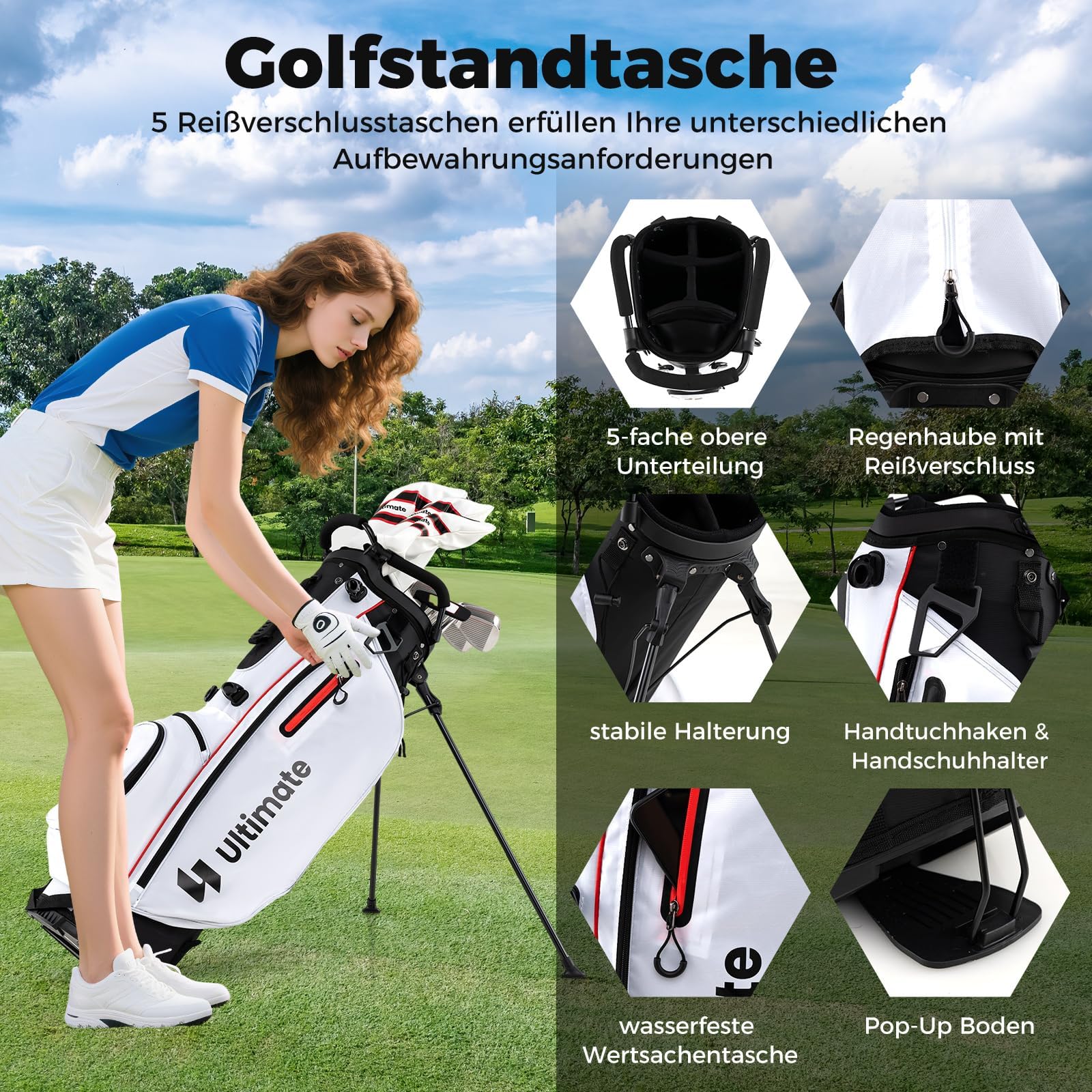 FANTASK Damen Golfschläger Set mit 1 Driver & 3 Fairway & 4 Hybrid & 6/7/ 8/9/ P Eisen & Putter & Regenhaube, Rot