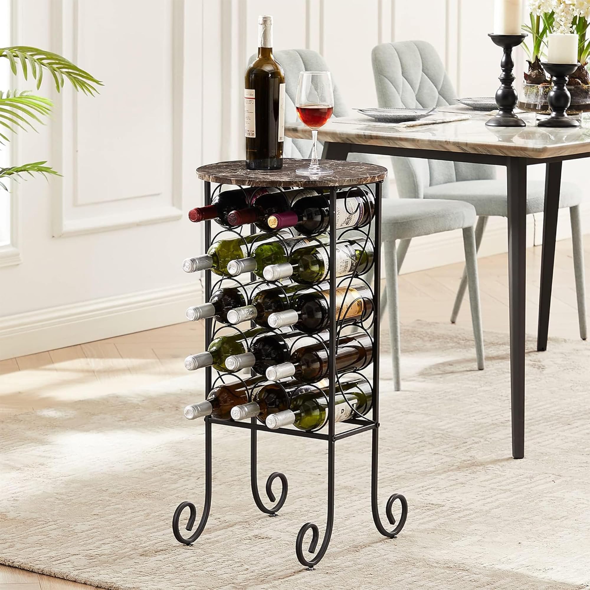 Snapklik.com : VECELO Metal Wine Rack Console Table, Freestanding Floor ...