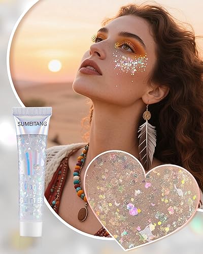 Miniatura 2 de SUMEITANG Gel de purpurina para la cara y el cuerpo, 6 colores, lentejuelas holográficas de sirena, pintura gruesa con purpurina para fiestas,