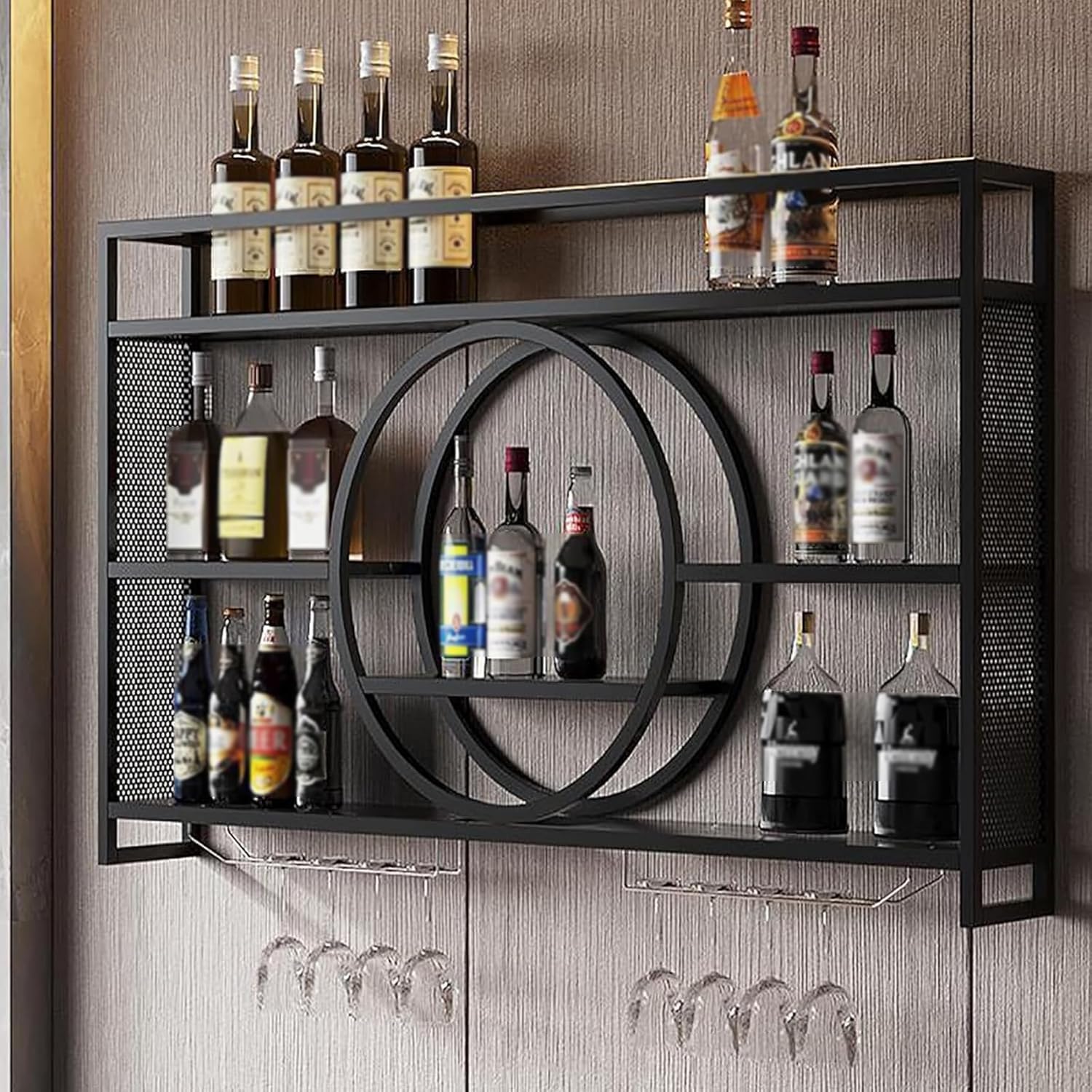 Présentoir mural pour bar à vin moderne avec étagère bouteille noir