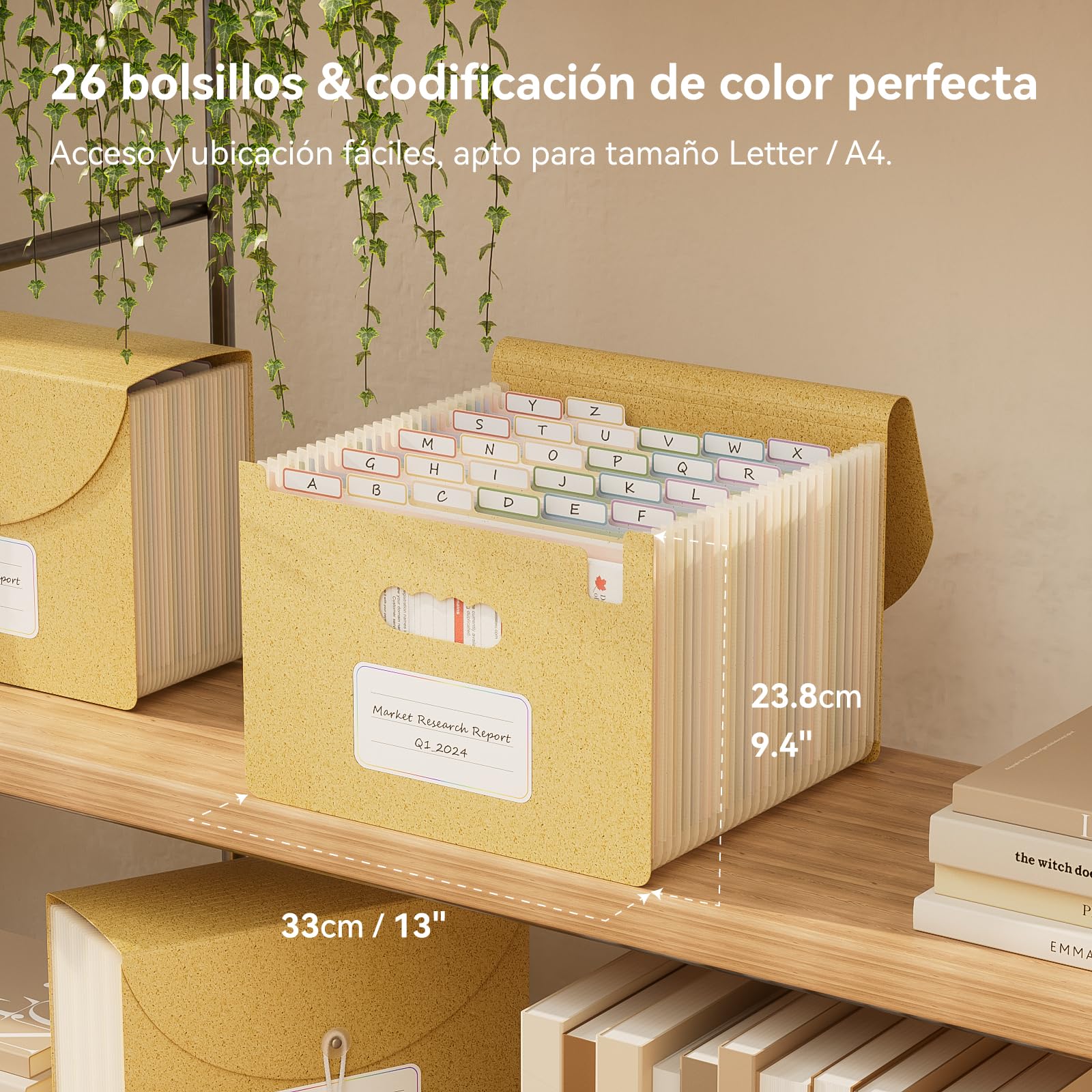 EcoStash Carpeta Clasificadora Acordeón, 26 Bolsillos Archivador A4 de Paja de Trigo, Clasificador Documentos Expandibles, Libre de BPA, Regreso a la Naturaleza, Vida Saludable - Amarillo Trigo