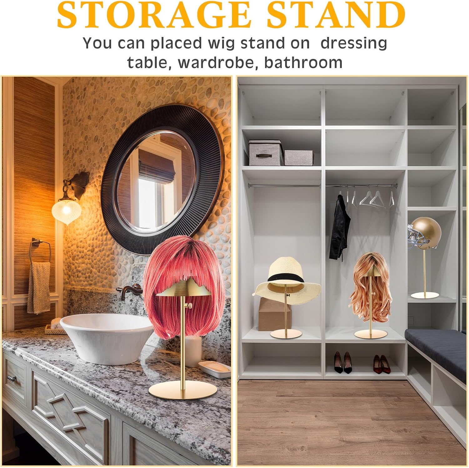 Sintuff 2 Pcs Hat Display Stand 7.9-15.7 Inch Adjustable Gold Hat Holder Sturdy Wigs Head Stand Anti Rust Non Slip Stable Stainless Steel Metal Hat Rack for Hat Storage Wig Styling Practice