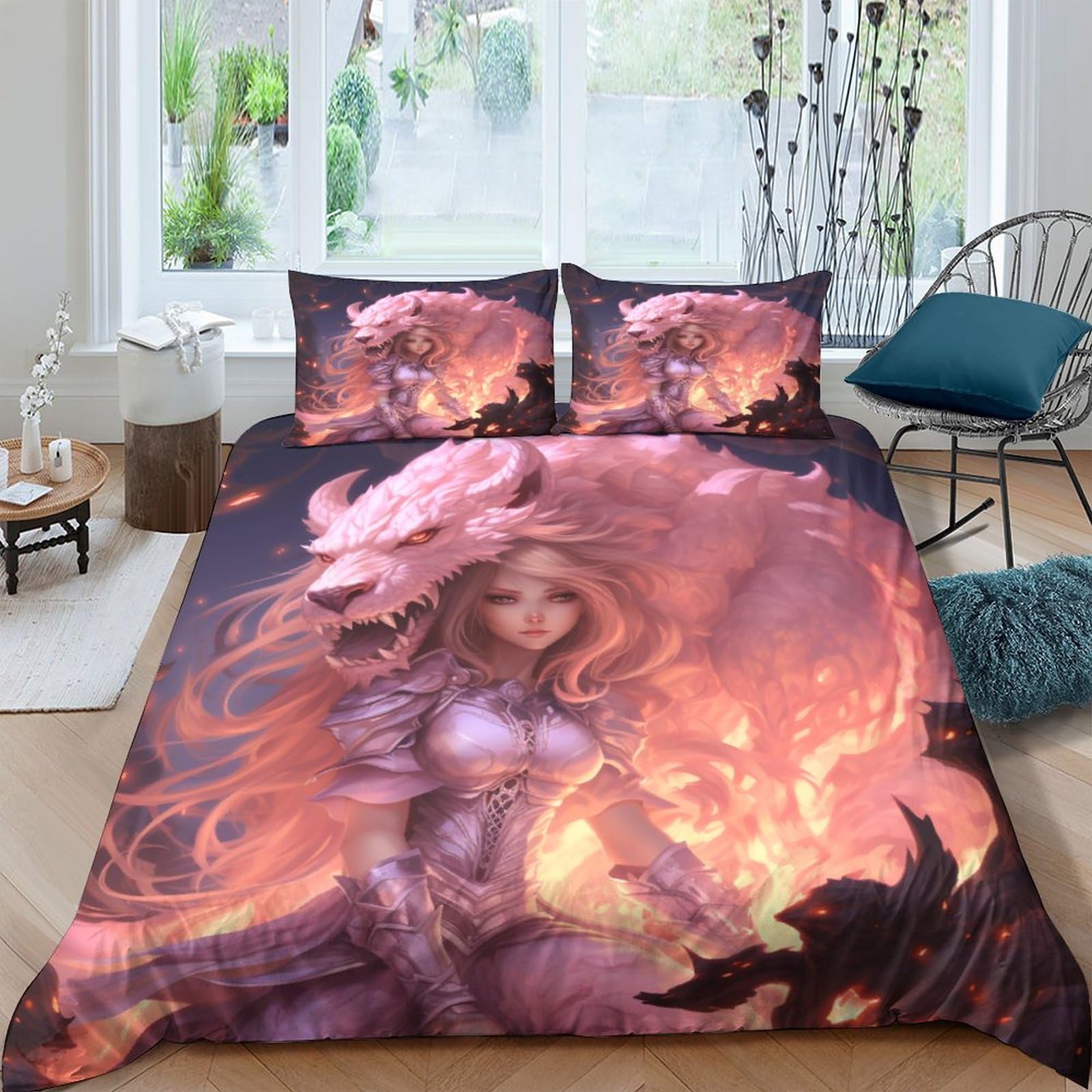 Housse de couette 200x200 rose IOFEER pour un entretien facile