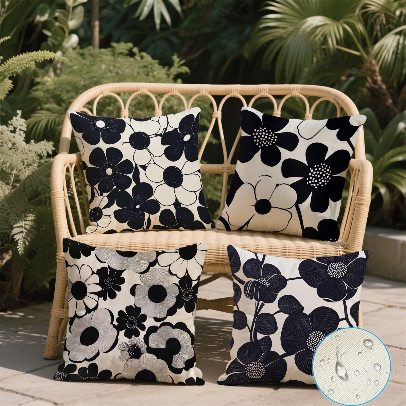 Fundas Cojines 65 x 65 cm En blanco y negro Cojines para Exterior Impermeable Juego de 4 Moderno Cushion Covers Cojin Cuadradas Lino de Sofá Decorativas Funda de Cojin para Sala Sofá Cama Silla X-768
