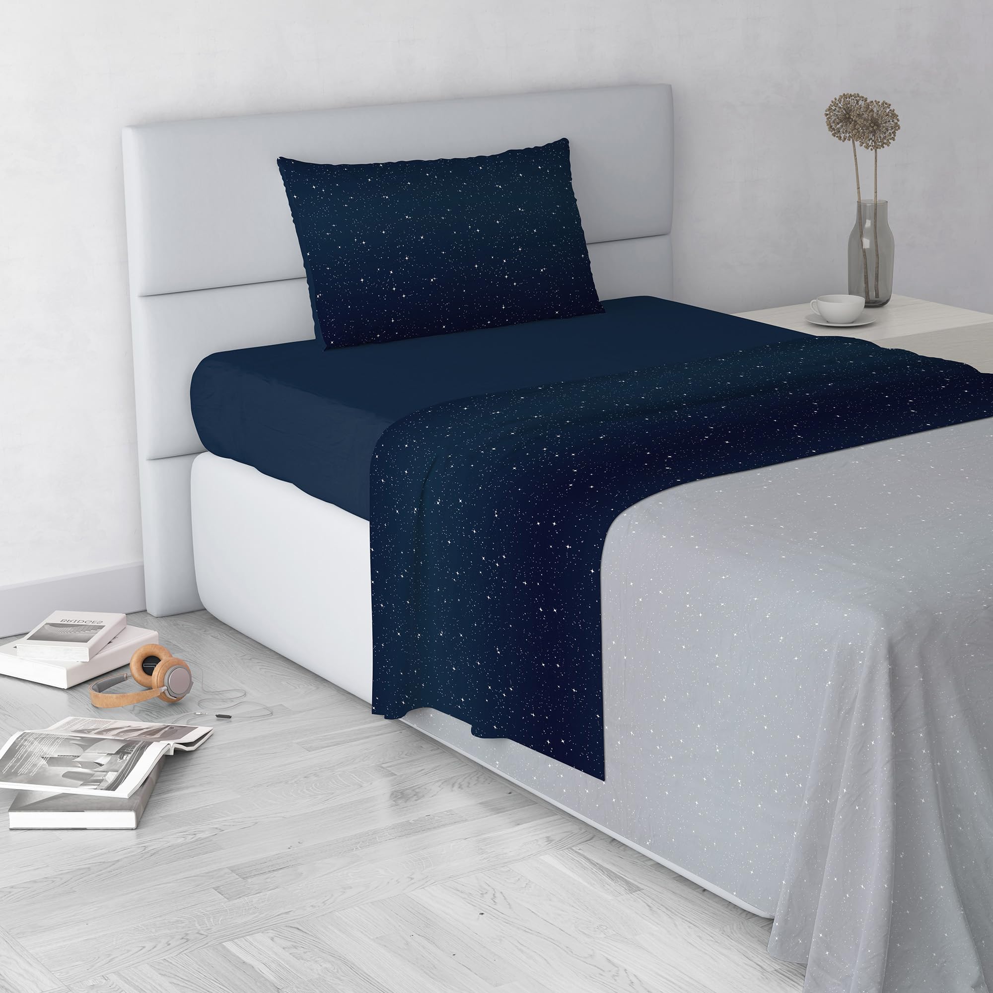 Fashion Microfibre Duvet Cover Set, Made in Italy, Stars, Single