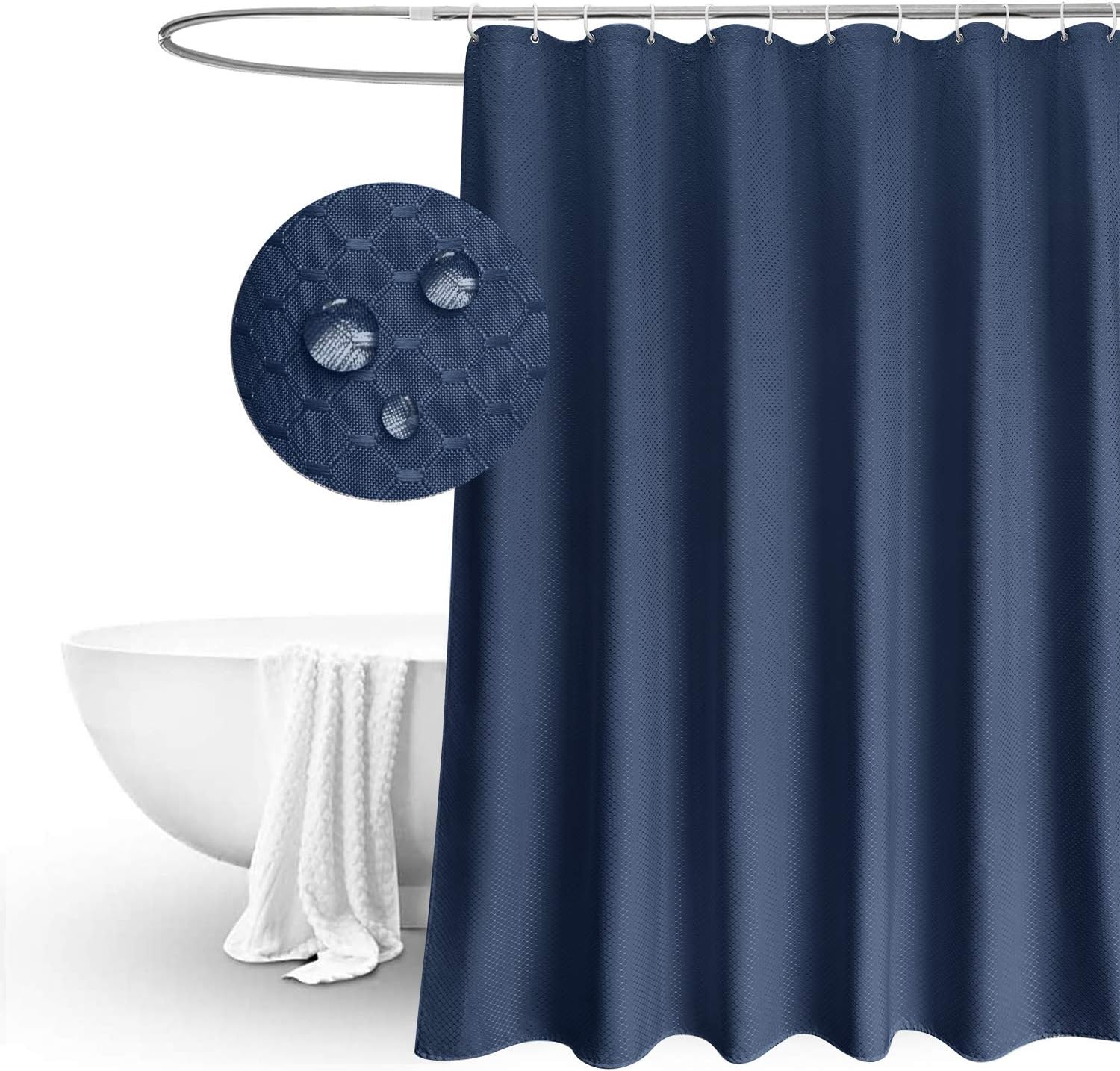 EurCross Waffle Weave Blue Shower Curtain72 x 84inch Long, Water Repellent Heavy Weighted Fabric Bathroom Shower Curtains fit Home Hotel Decoration 6ft x 7ft Drop Blue 72"W x 84"L (Pack of 1)