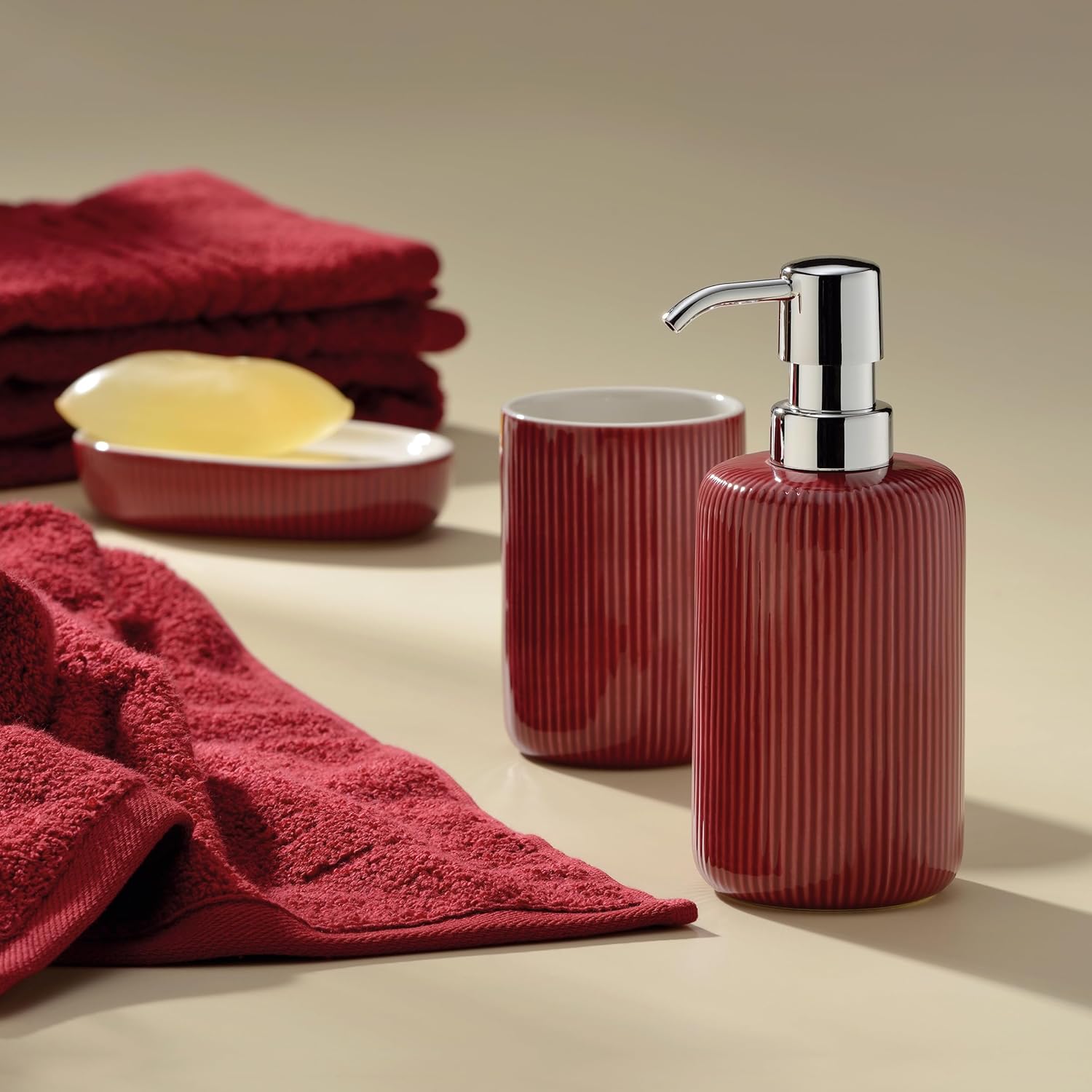kela 24413 Toilet Brush and Container, 2-Piece Toilet Brush and Container, Glossy Ceramic, Red, AVA