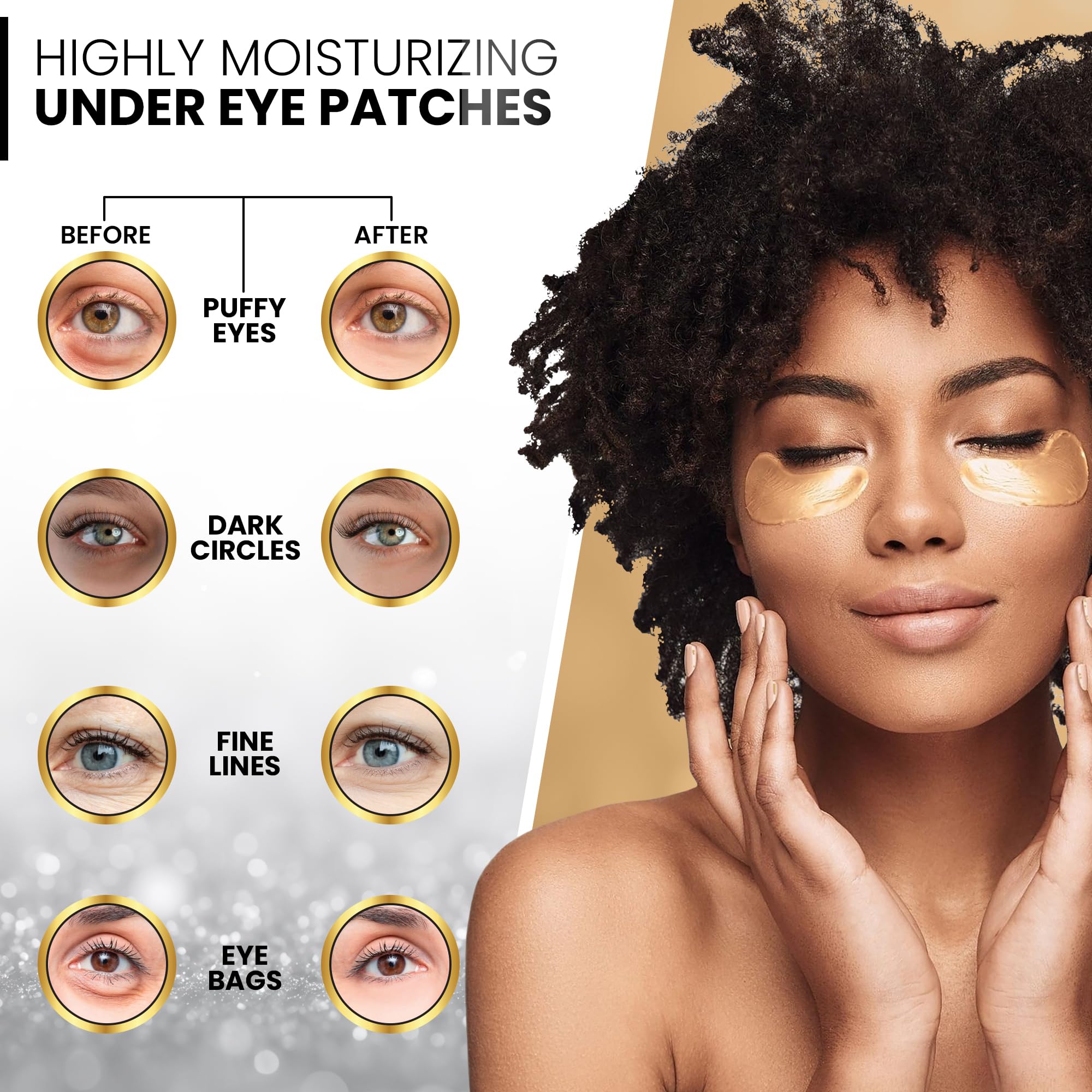 Gianna Demure Under Eye Patches for Dark Circles and Puffiness – 24 Collagen Pairs for Puffy Eyes, Wrinkles & Bags – Gold Gel Eye Mask Vegan & Cruelty-Free