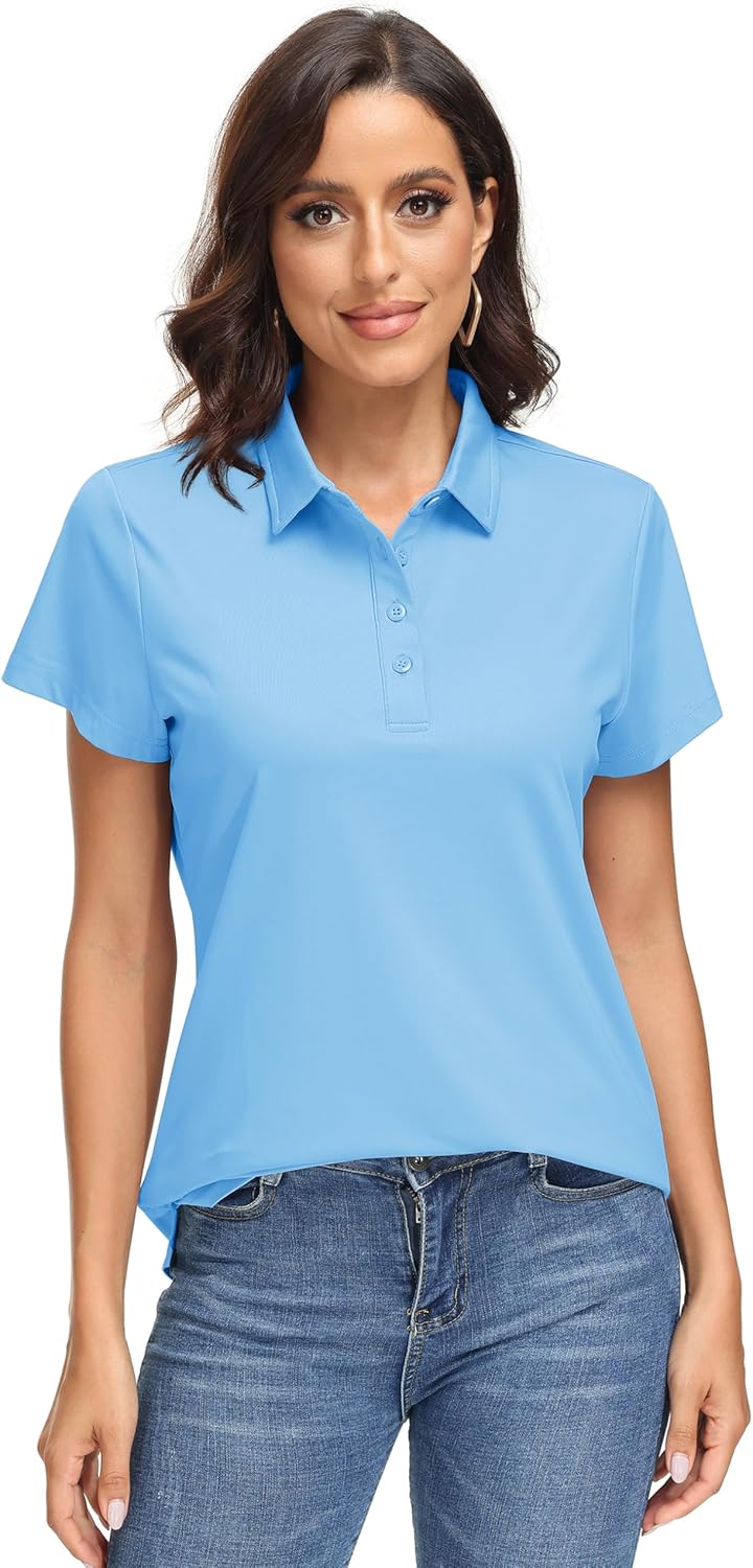 MAGCOMSEN Women's Polo Shirts UPF 50+ Sun Protection 4 Buttons Casual Work Quick Dry Short Sleeve Collared Golf Shirt - Image 2