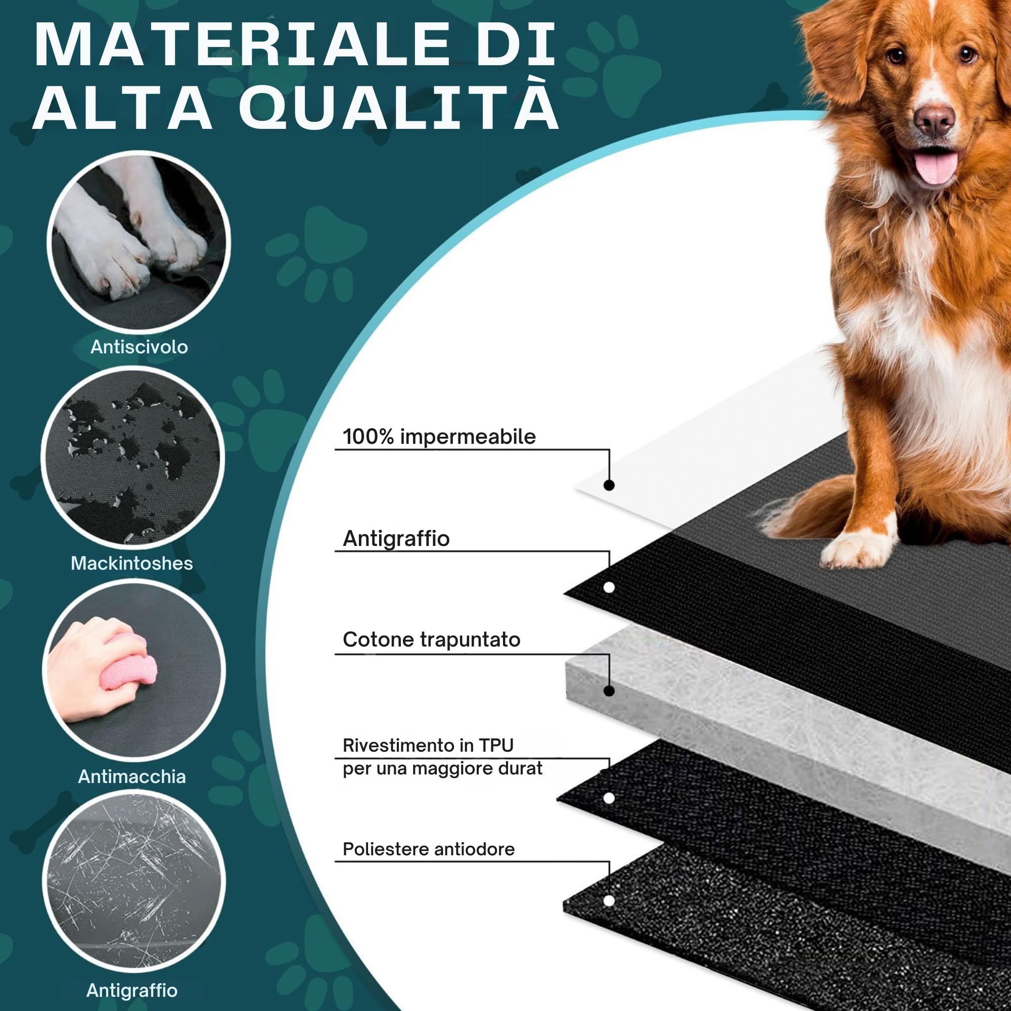 GreatDreams® Coprisedile per cani - Coprisedile impermeabile e resistente per cani - Protezione per auto per cani - Universale per SUV - Camion - Sedile singolo anteriore - 105 cm x 50 cm.