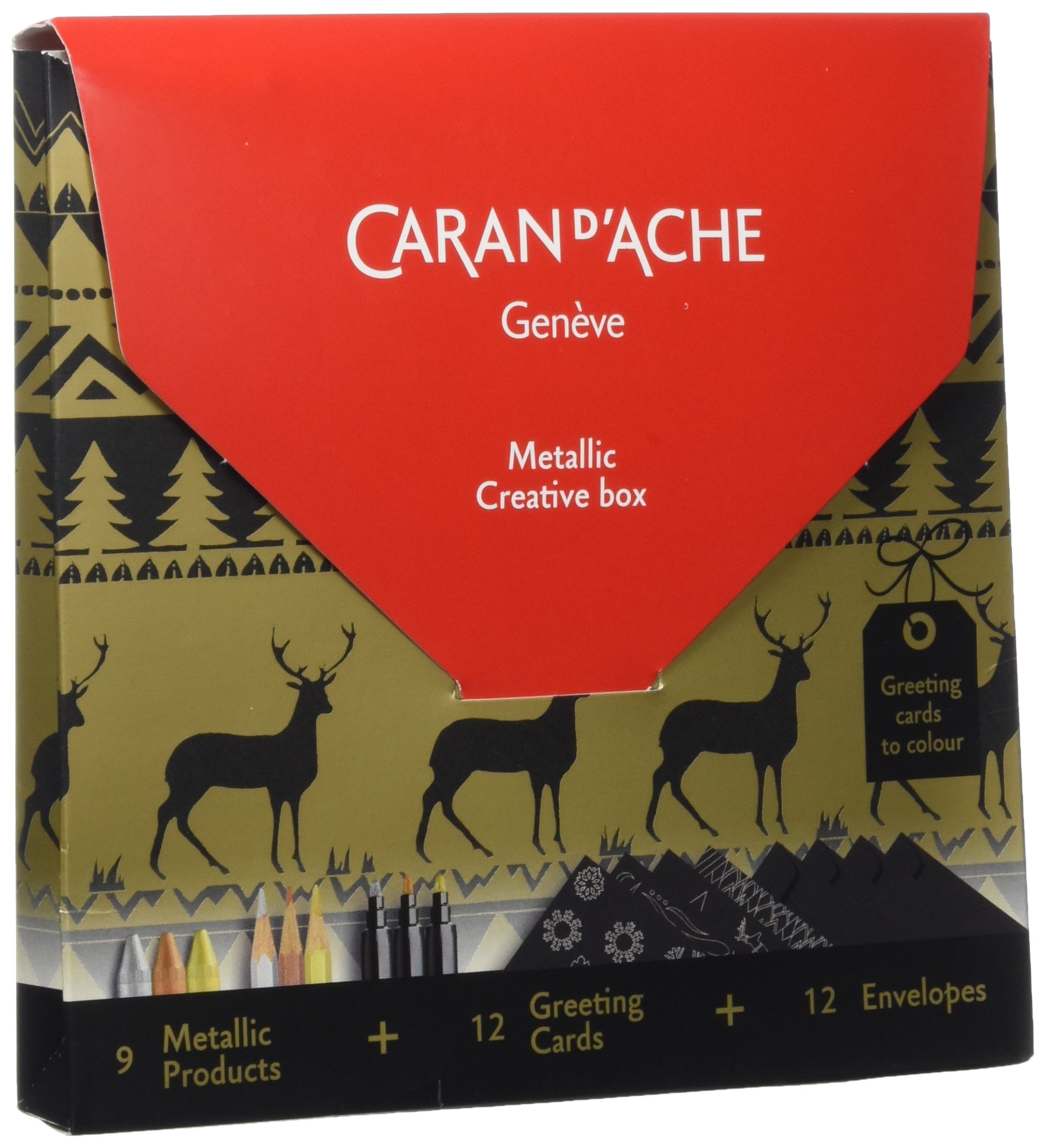 Caran d'Ache Metallic Pens Creative Box Christmas Card Gift Set Neocolor Pencils