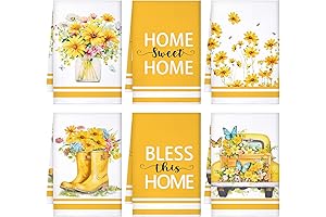 Boyiee Floral Tea Towels Decor for Kitchen Absorbent, 6 Pack Yellow Flower...