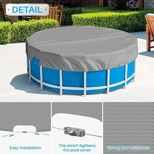 Miniatura 3 de Patio Cubierta redonda de invierno para alberca de 12 pies para 8 pies, cubierta de seguridad para piscina, lona con borde de alambre para