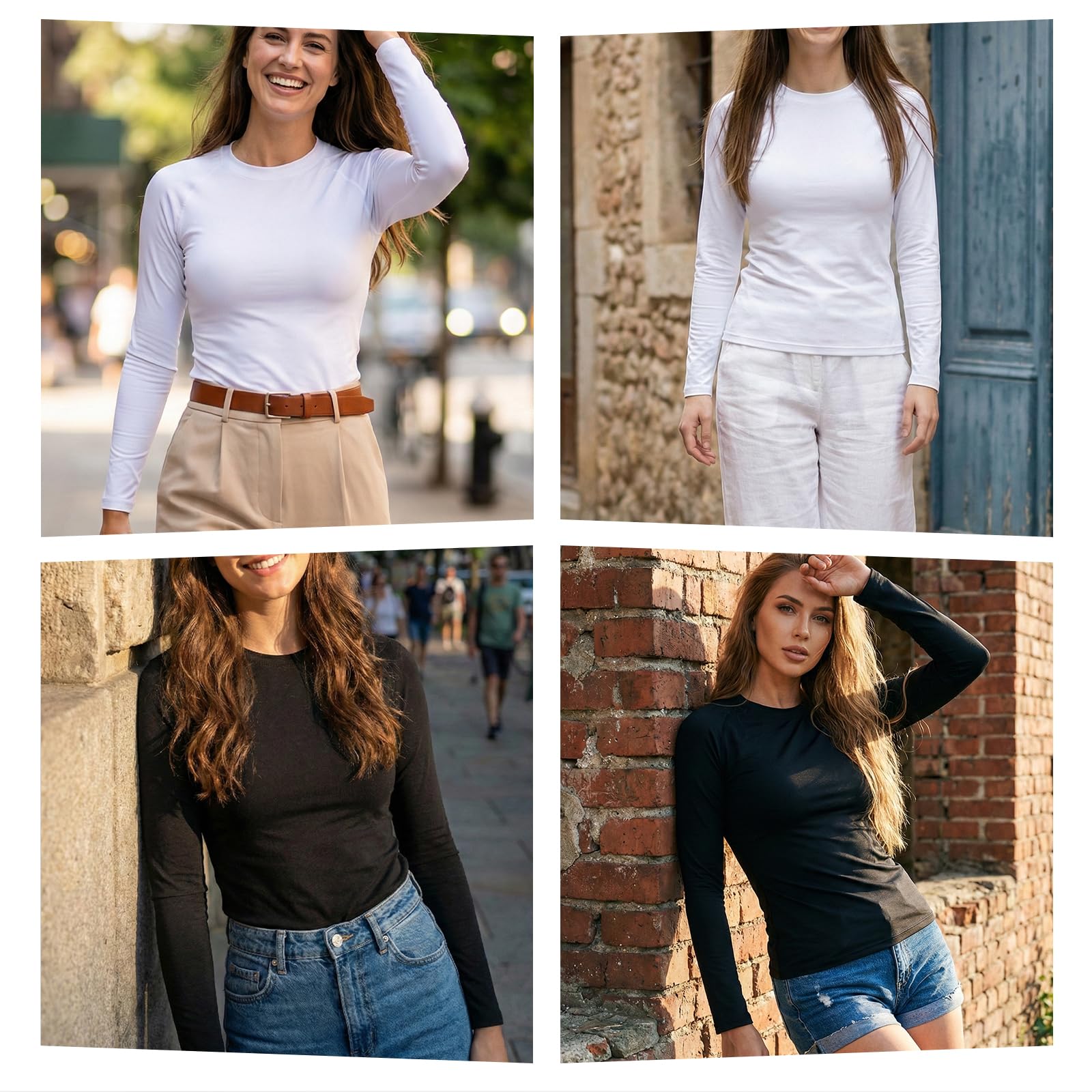 NuCamper 4 Packs Haut Thermique Femme Col Rond à Manches Longues T-Shirt Thermique Femme sous Vetement Chaud Léger Basic T-Shirt Top Slim Moulante Fit pour Hiver Automne Couleur Unie Tee Shirts