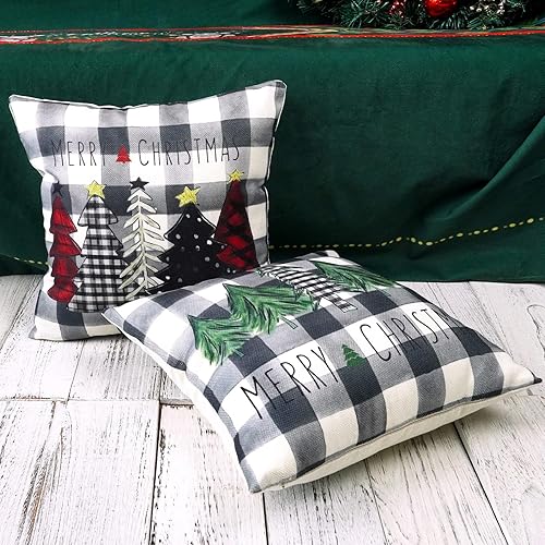 Miniatura 3 de ONWAY Juego de 2 fundas de almohada de Navidad de 16 x 16 pulgadas, diseño de árboles rojos, negros, verdes, negros, negros, negros, negros, negros,
