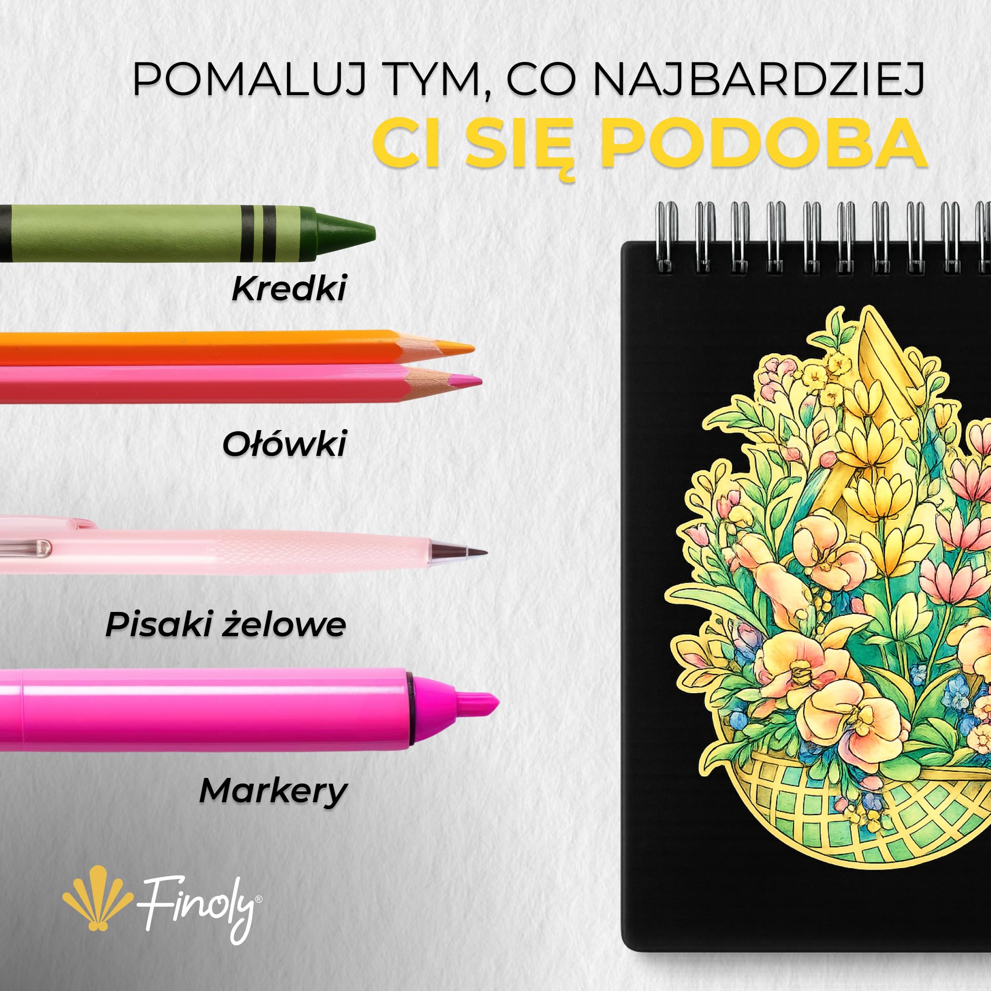 Finoly Kolorowanka dla Dorosłych Kwiaty A4 Redukcja Stresu | Kolorowanki dla Dorosłych Początkujących i Zaawansowanych | Zeszyt do Kolorowania Mindfulness Antystresowy, Gruby Papier (Noc)
