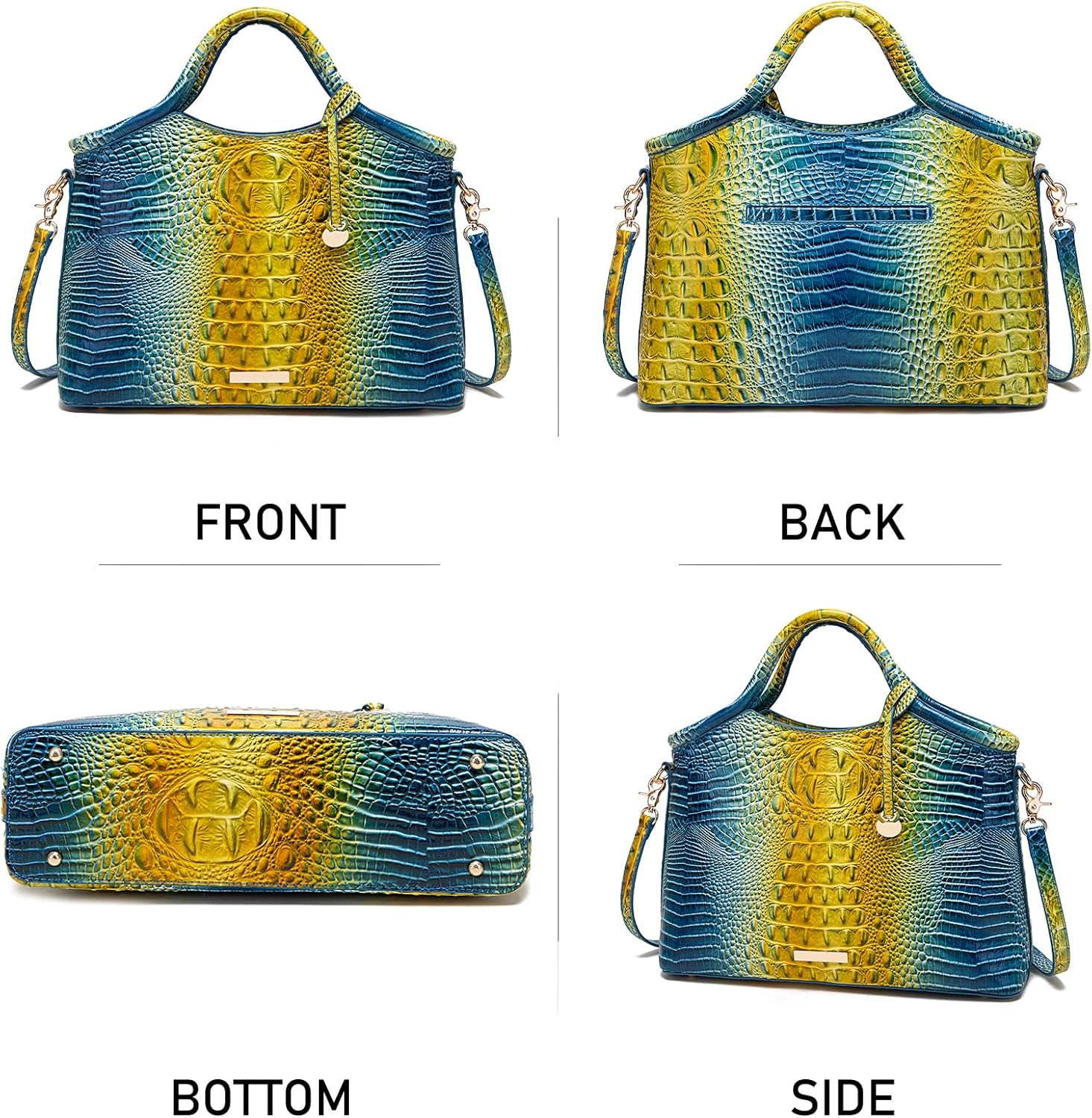 Crocodile Pattern Gradient Top Handle Satchel Large Capacity Tote Bag Casual Versatile Commuter Bag Leather | Crocodile Pattern, Gradient, Top Handle, Large Capacity, Casual, Versatile - Image 3