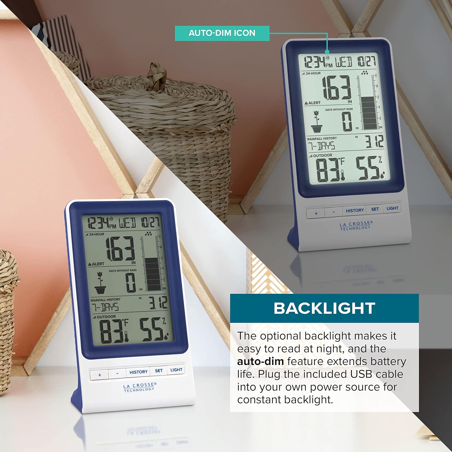 La Crosse Technology 724-1415BL Wireless Rain Station with Temperature and Humidity