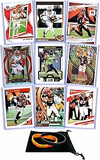 Cincinnati Bengals Cards: Joe Burrow, Ja'Marr Chase, Noah Fant, Tee Higgins, Chase Brown, Evan McPherson, Corey Dillon, A.J. Green, Chad Johnson ASSORTED Football Stars & GOATs Trading Card & Wristbands Gift Pack