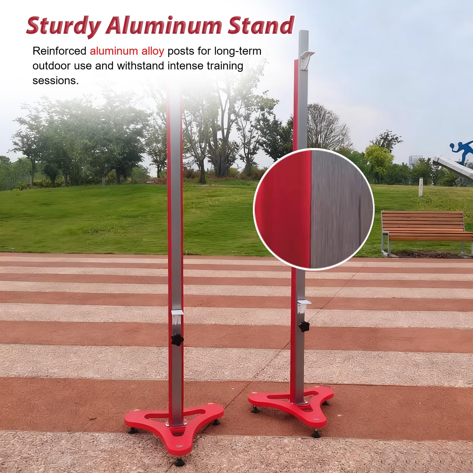 Stojak Treningowy do Skoku Wzwyż Aluminiowy Stojak do Skoku Wzwyż z Trójkątną Podstawą, Sprzęt do Treningu Skoków na Zawodach Lekkoatletycznych, Ruchome Drabiny do Skoków dla Szkół