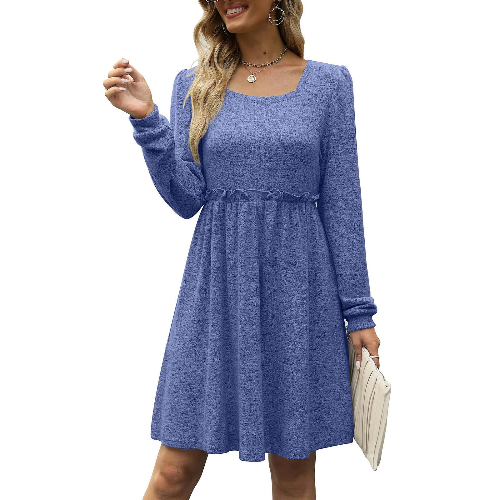Robe carrée à manches longues pour affiner la taille avec confort