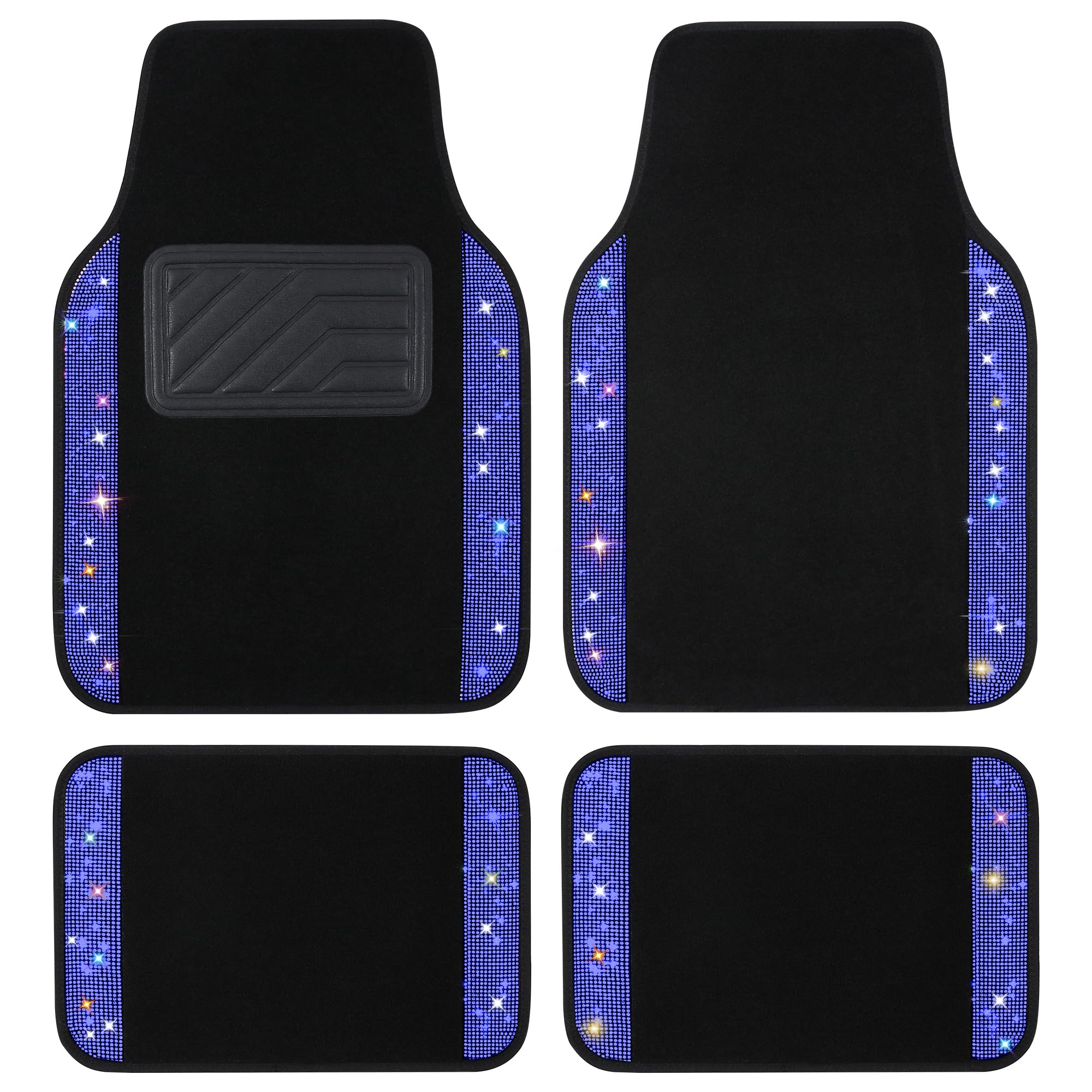 VarCozy Shining Rhinestones Floor Mats for Cars Sparkly Glitter Crystal Car Floor Mats with Anti-Slip Heel Pad for