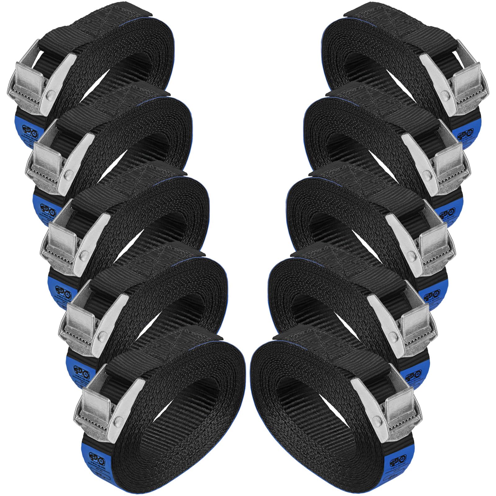 Zurrgurt Spanngurte | TÜV geprüft | Befestigungsgurt Spanngurt Klemmverschluss | Belastbar bis 250 kg | Schwarz | diverse Längen Stückzahlen - 10er Pack 2.5 cm x 2.5 m