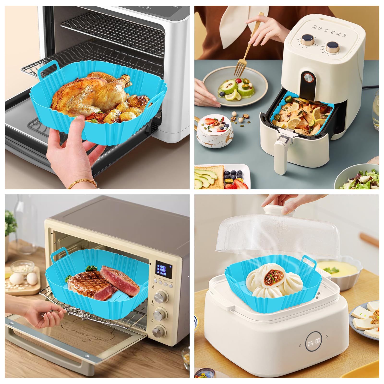 3 Pièces Panier Friteuse En Silicone Accessoire Air Fryer, Pot En