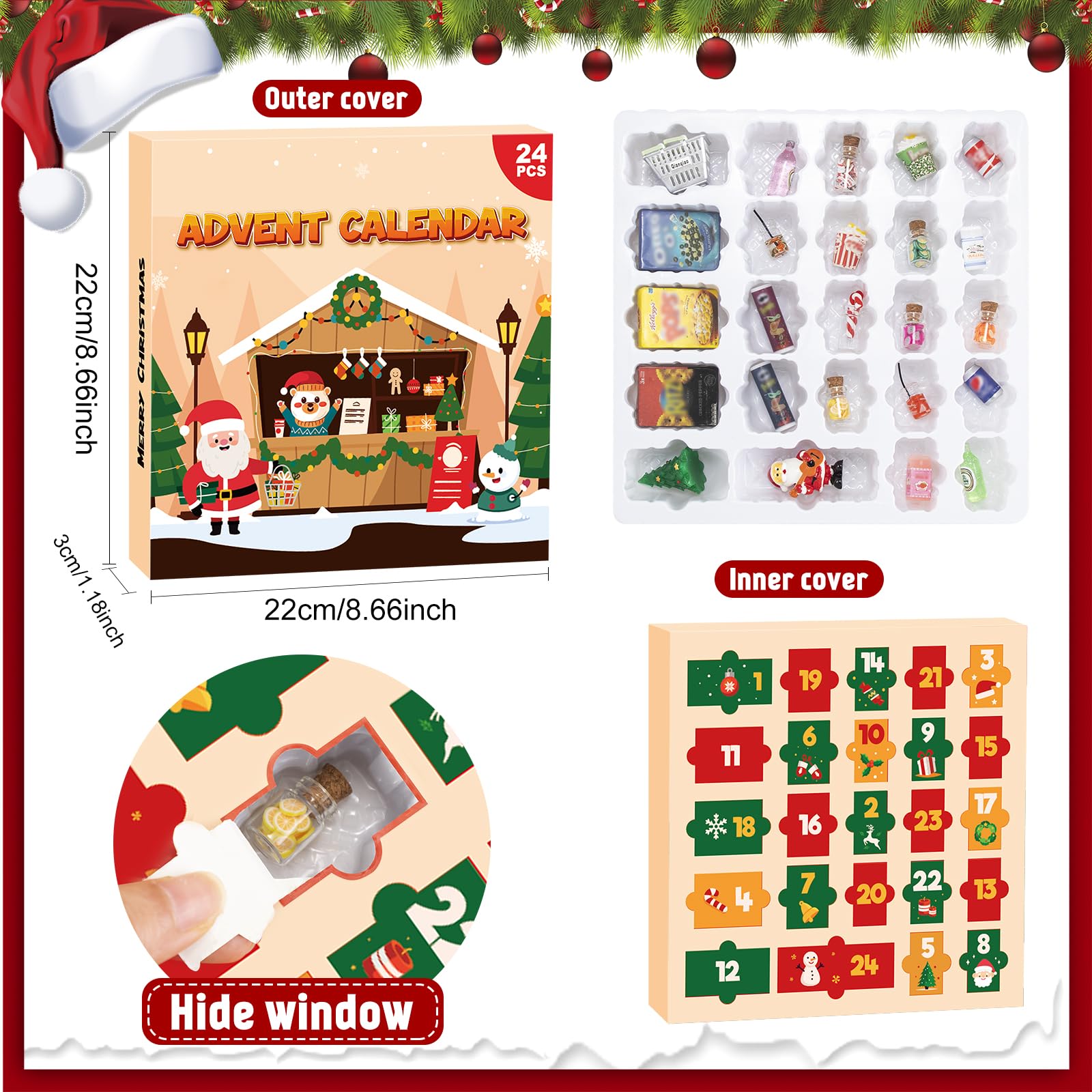 WEVOL Calendario Adviento 2025 Miniaturas para Casa de Muñecas, 24 Piezas Juguetes Miniatura Set de Comida y Bebida, Calendario de Adviento de Juguete Regalos para Niños Mayores de 3 Años — view 4