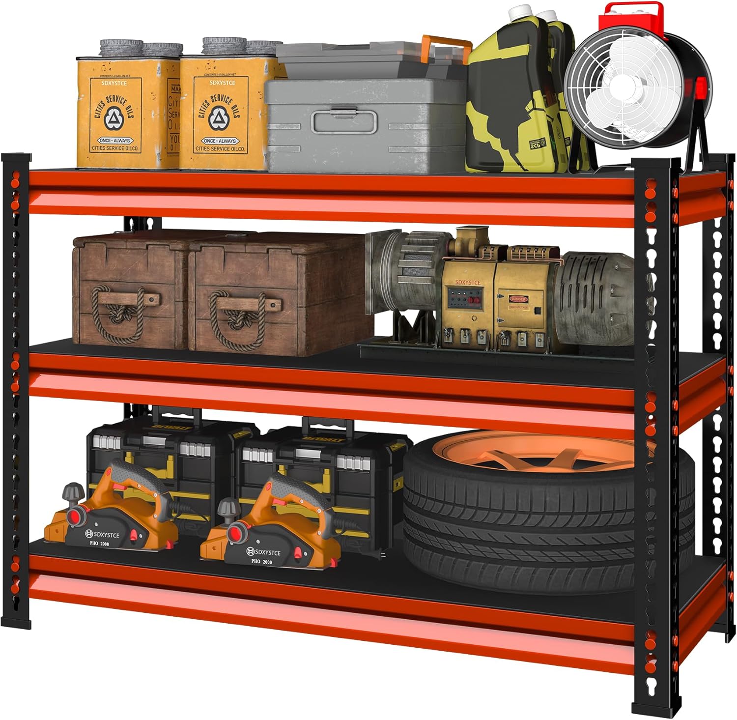 3-Tier Garage Shelving Heavy Duty,40''W x 18''D x 36''H Metal Shelving Unit,1320 lbs Weight Capacity Adjustable Storage Shelves for Retiple Tanks, Aquariums, Pantry,Red