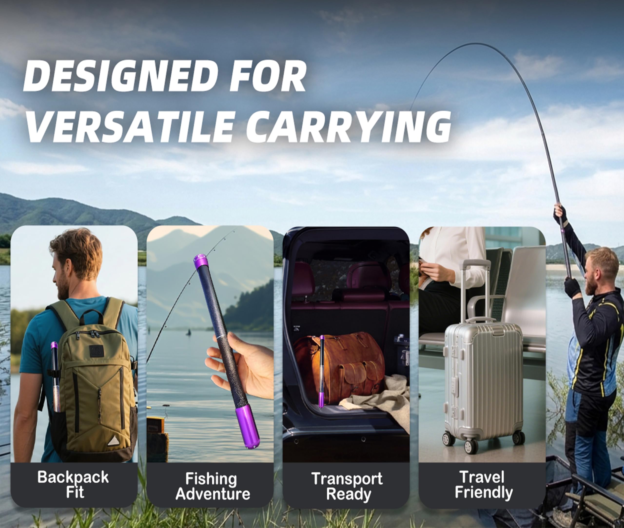 Canne à pêche télescopique en fibre de carbone de 8 m - Portable et ultra légère - Canne à pêche Tenkara - Canne à pêche pliable - Kit complet de poche - Canne à pêche en bambou