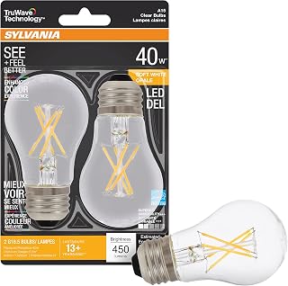 SYLVANIA LED TruWave Natural Series Ceiling Fan / Fixture Light Bulb, 40W A15 Soft White Medium Base, Dimmable, Clear - 2 Pack