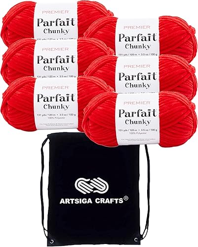 Premier Yarns Parfait Chunky Yellow 1150-02 (6 madejas) Same Dyelot Weight S Bulky #6 - Hilo de tejer suave, 100% poliéster, paquete con 1 bolsa de